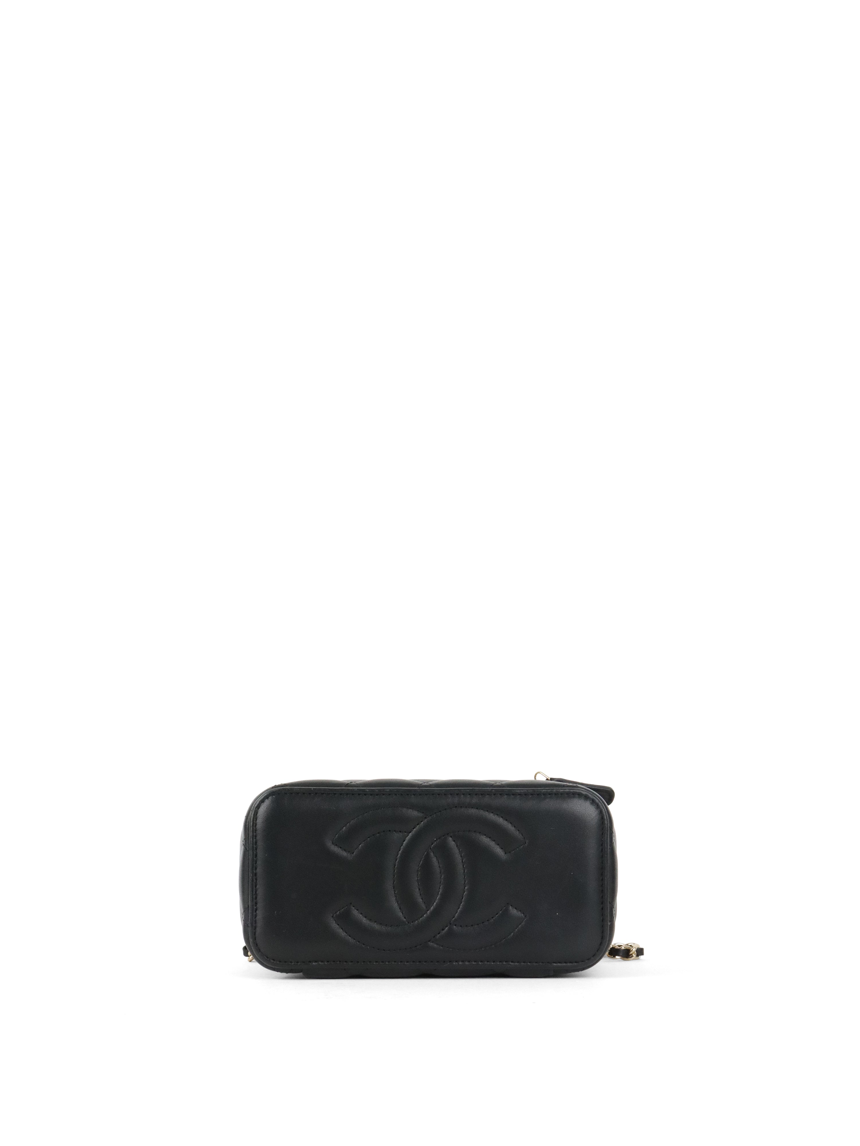 Chanel Black Lambskin Vanity Case with Handle LGHW