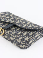 Dior Blue Oblique Jacquard Medium Saddle Pouch with Chain