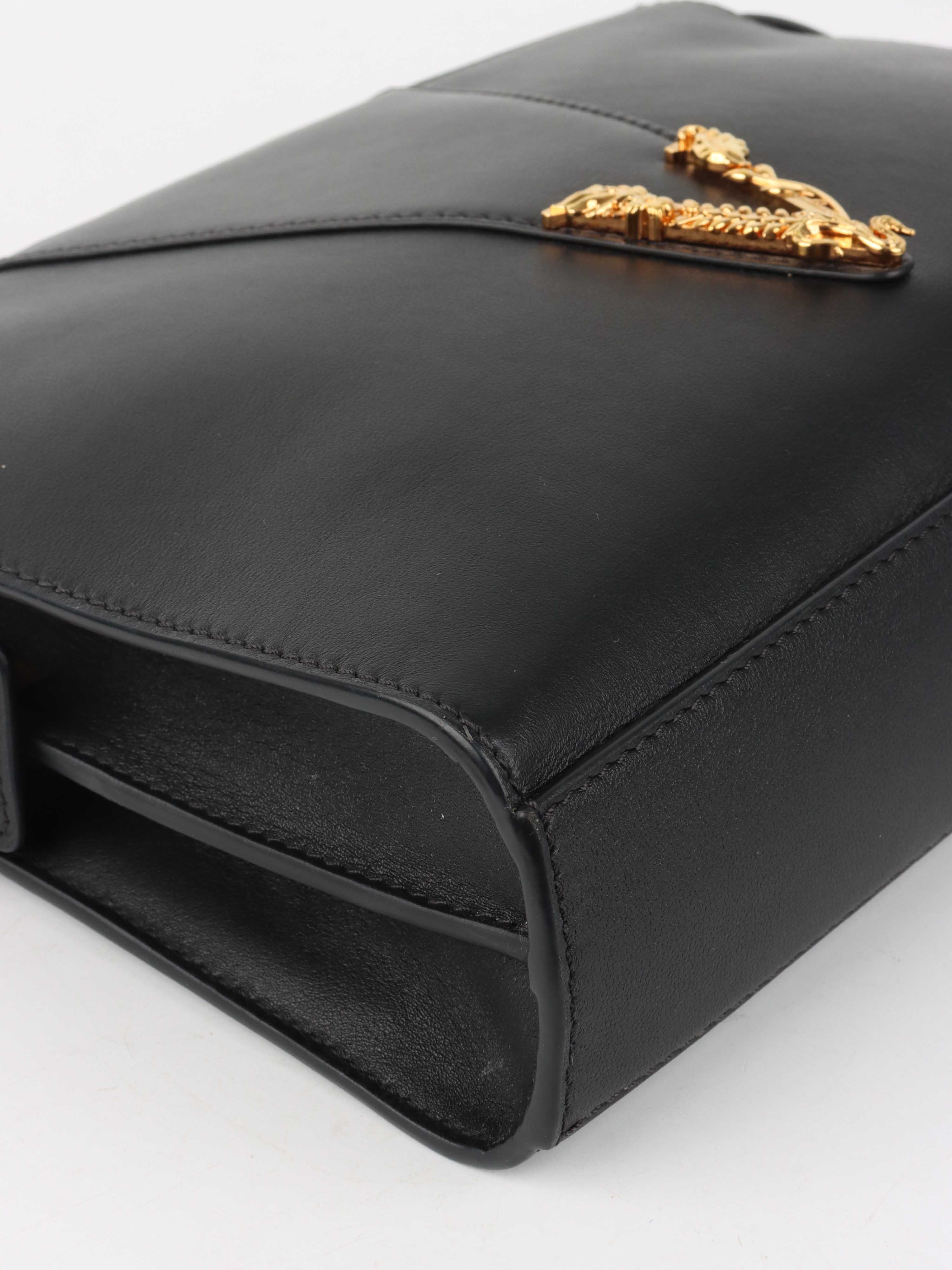 Versace Black Virtus Chain Shoulder Bag.