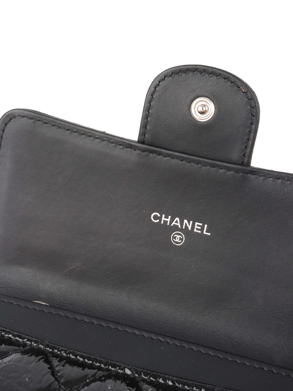 Chanel Black Quilted Patent Leather Flap Wallet