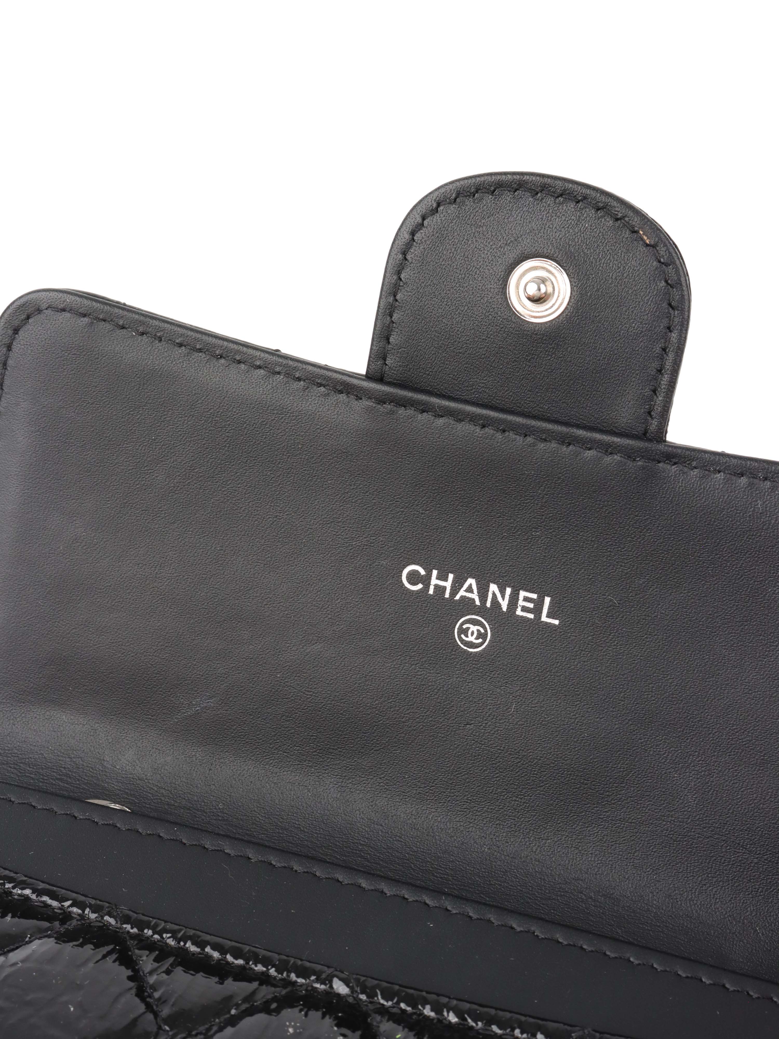 Chanel Black Quilted Patent Leather Flap Wallet