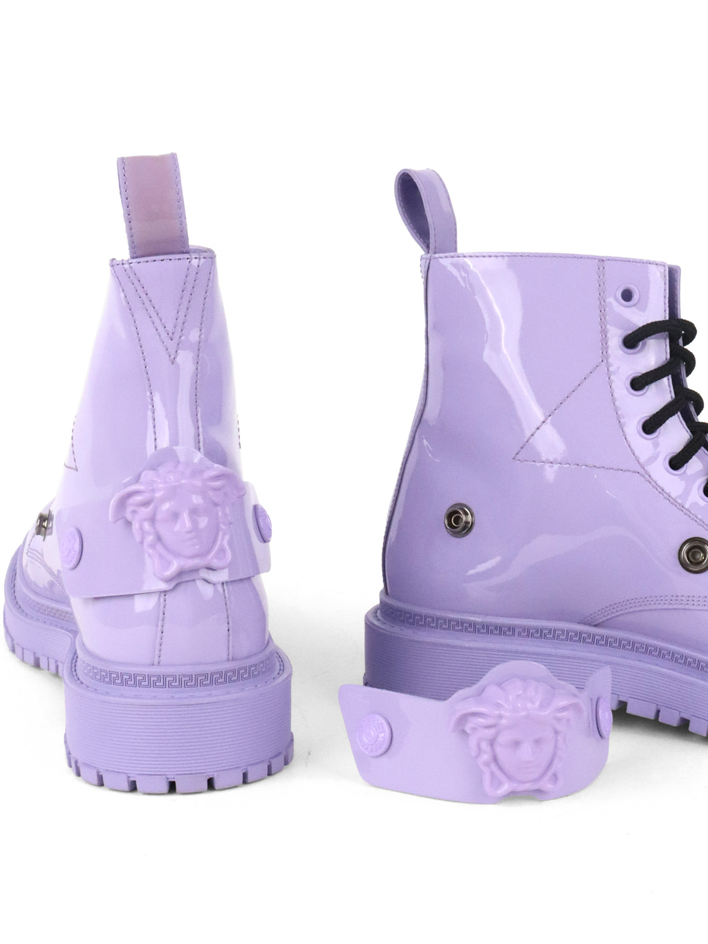 Versace Lavender Medusa Patent Leather Boots 40