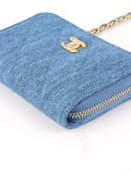 Chanel Mini Denim Cardholder with Pearl Crush