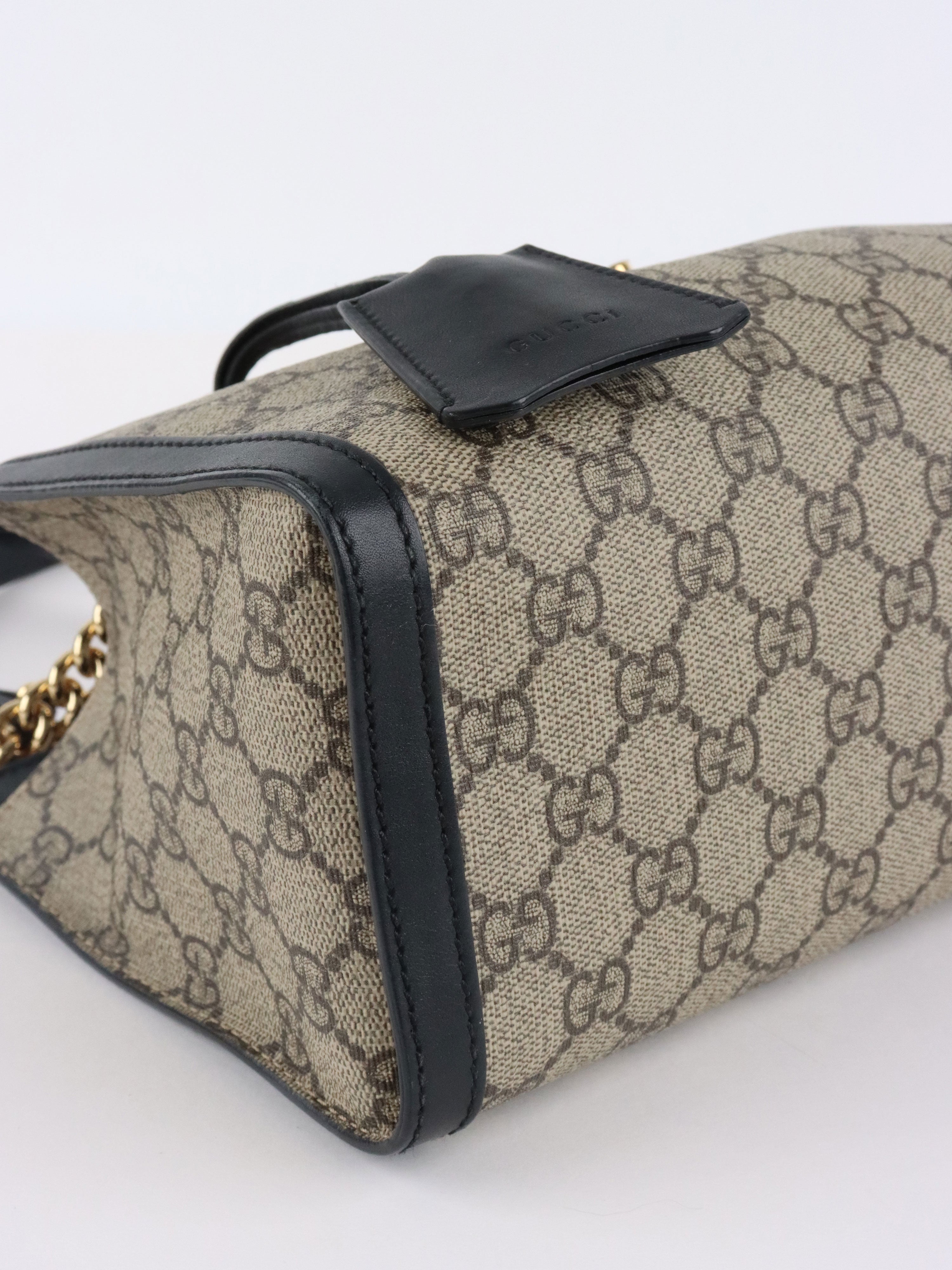 Gucci Small Black GG Supreme Canvas Padlock Tote.