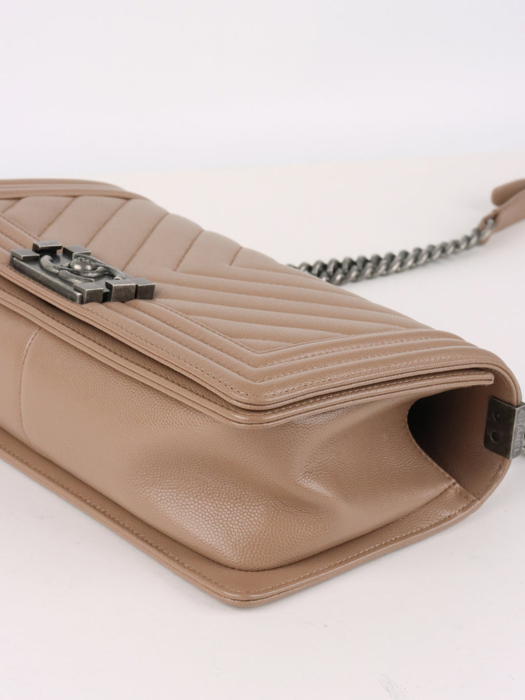 Chanel Dark Beige Chevron Old Medium Caviar Boy Bag