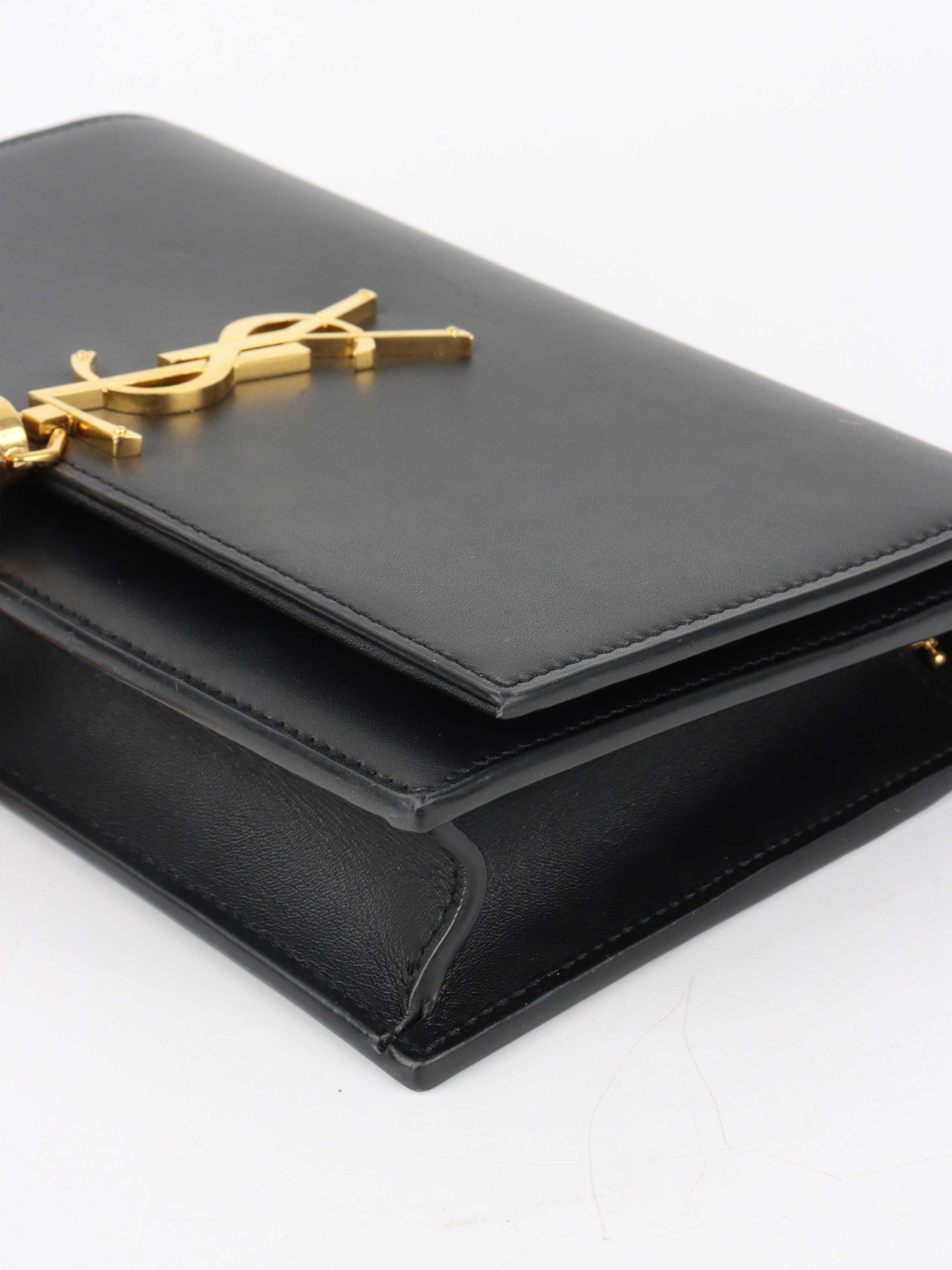 Saint Laurent Small Black Kate Wallet on Chain with Gold Tassel