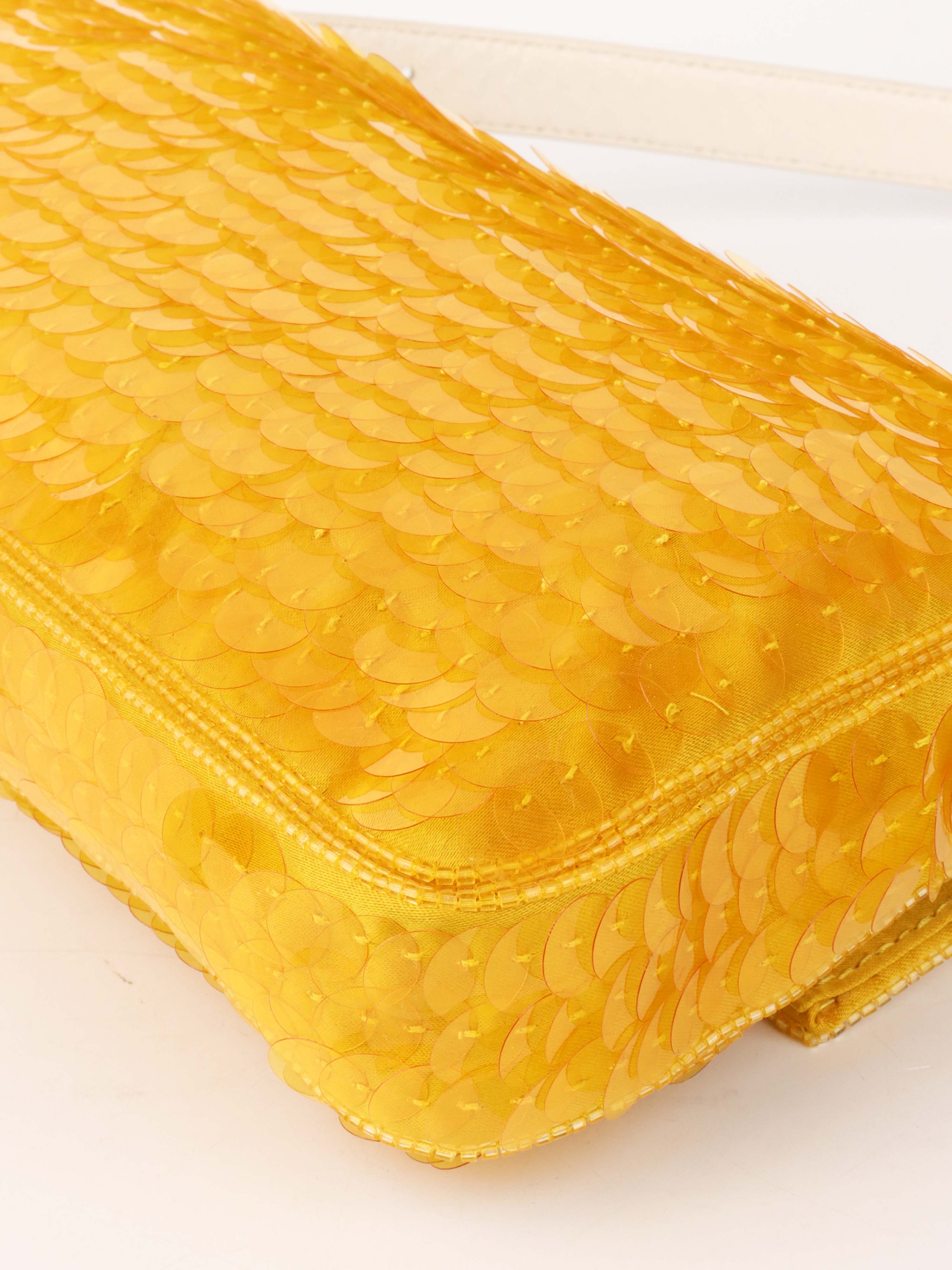 Fendi Yellow Sequin Baguette Shoulder Bag.