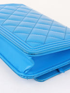 Chanel Bright Blue Patent Leather Le Boy Wallet on Chain.