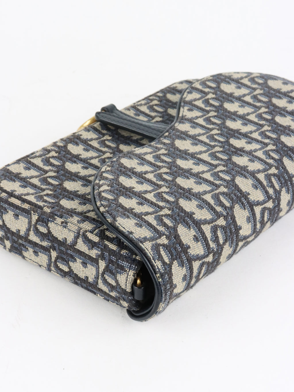 Dior Blue Oblique Jacquard Medium Saddle Pouch with Chain