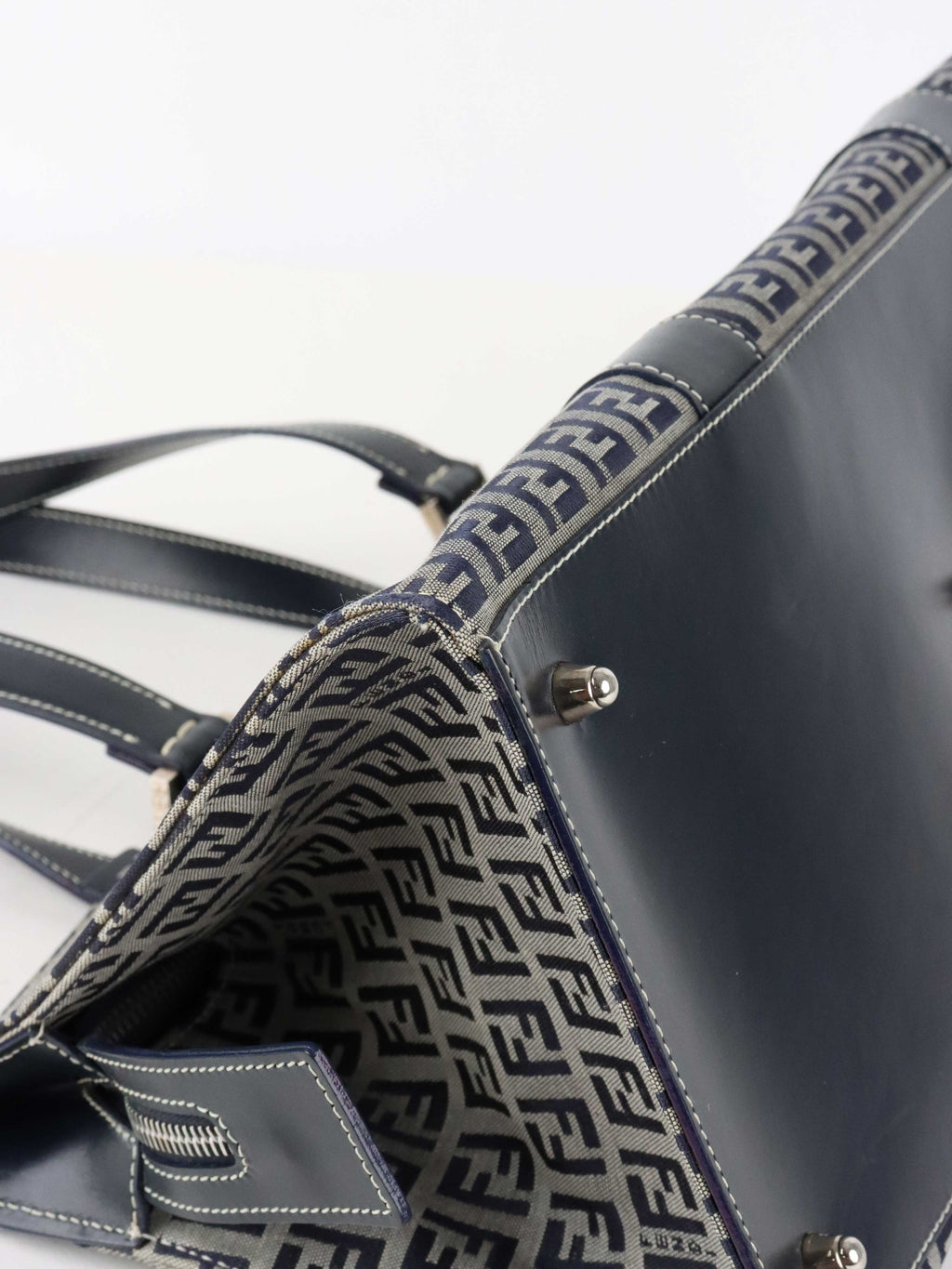 Fendi Vintage Navy Zucchino Canvas Boston Bag