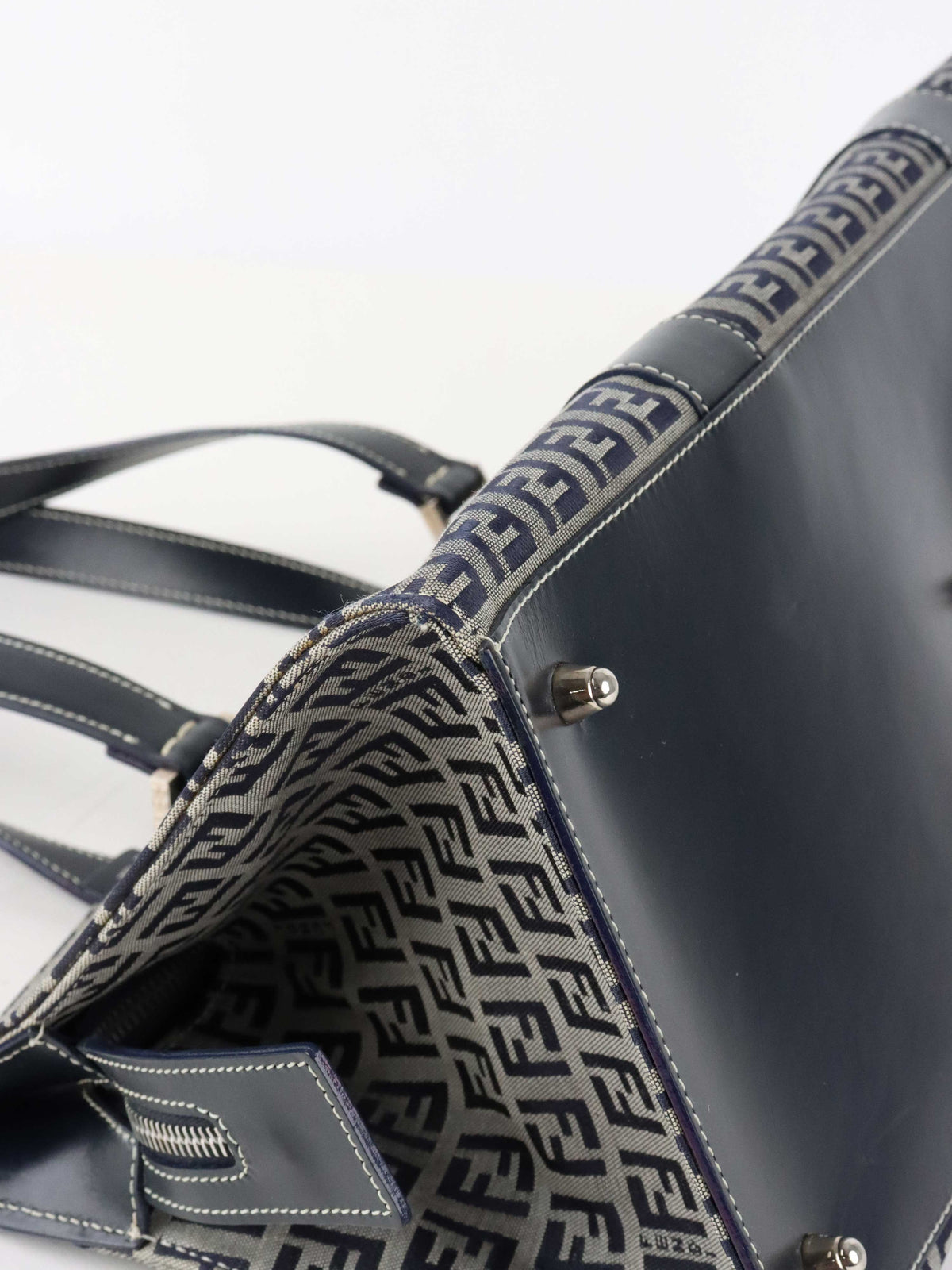 Fendi Vintage Navy Zucchino Canvas Boston Bag