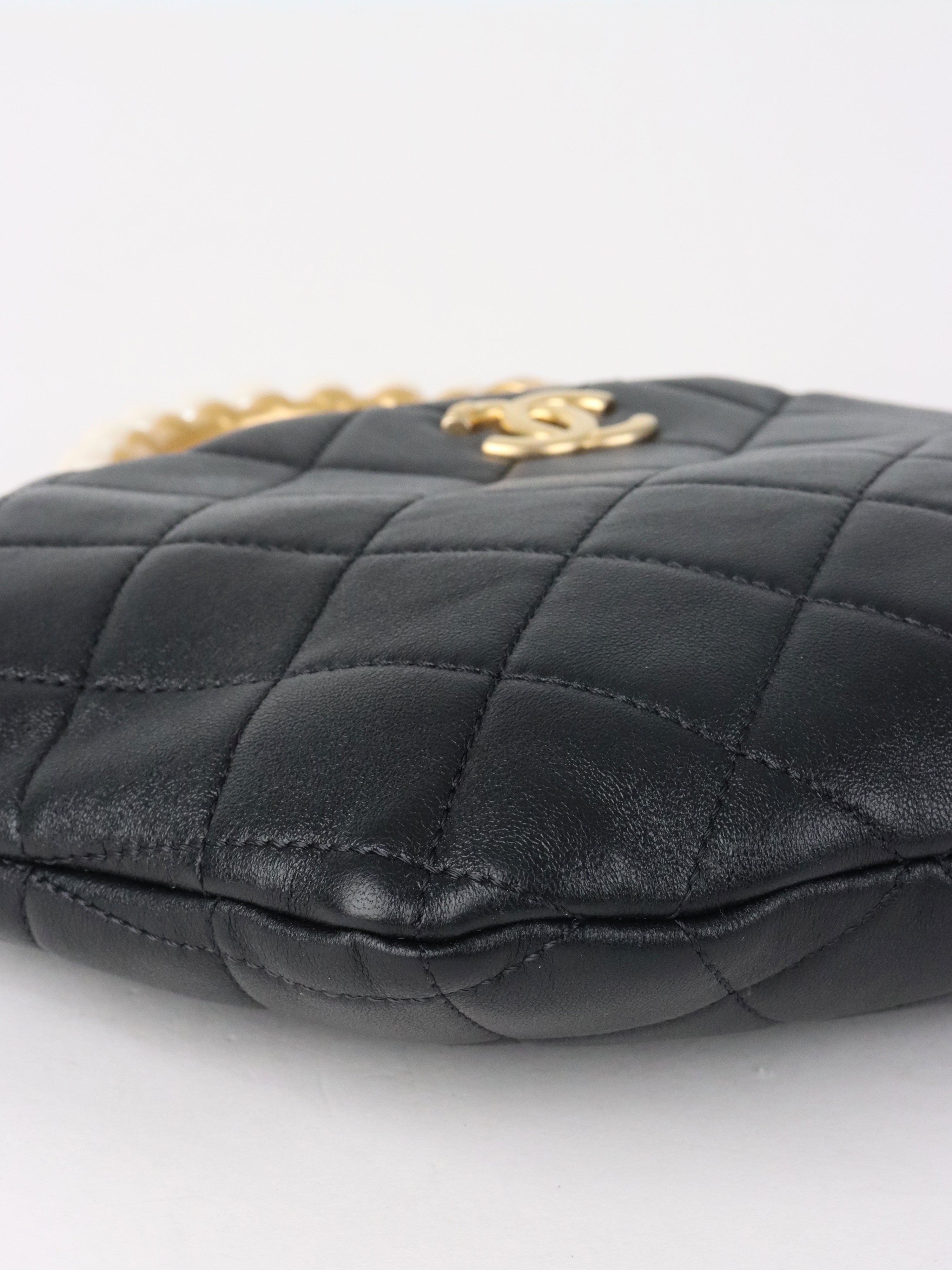 Chanel Black Lambskin with Pearl Crown Top Handle Clutch