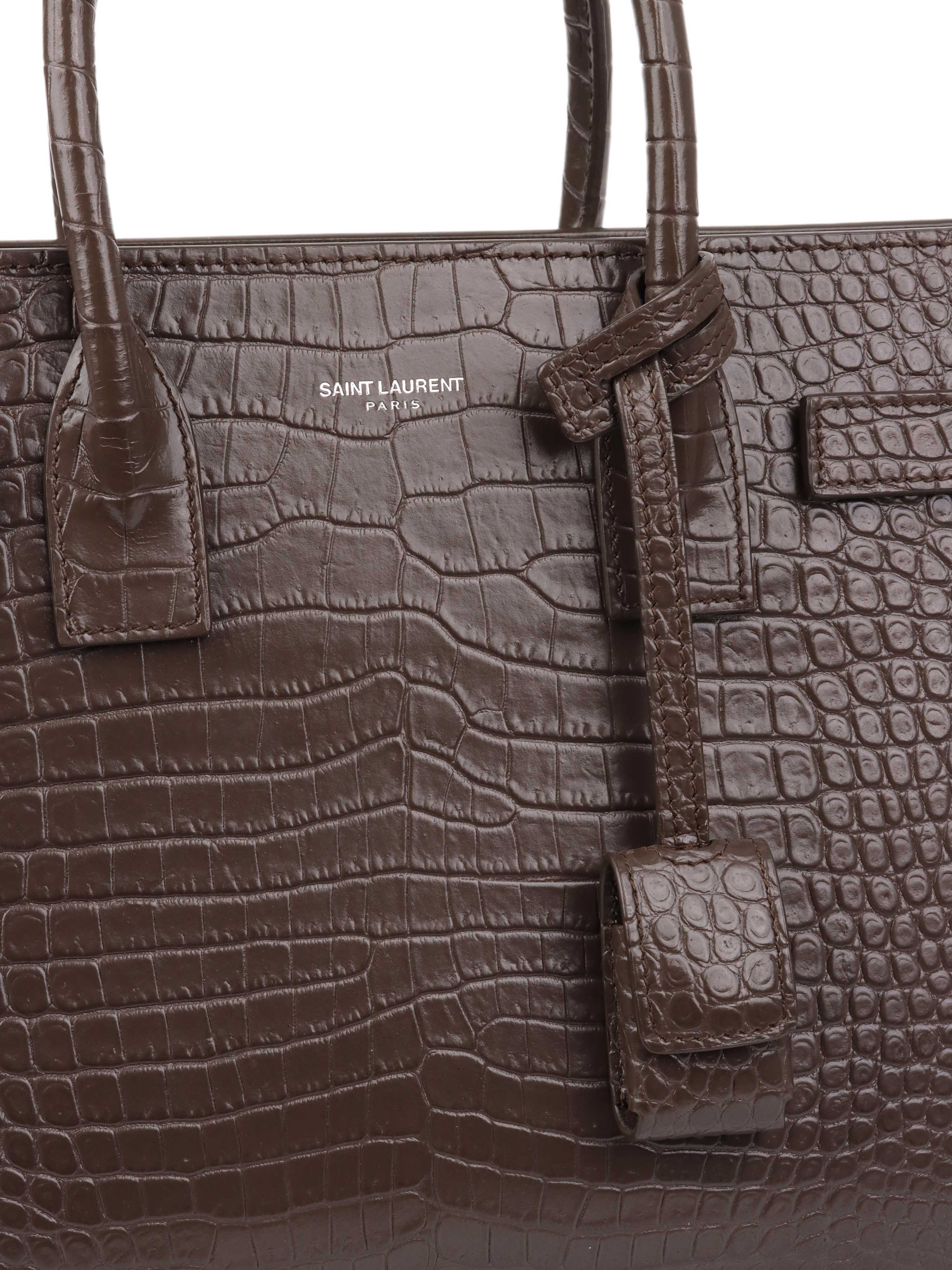 Saint Laurent Baby Sac De Jour Dark Brown Embossed Leather.