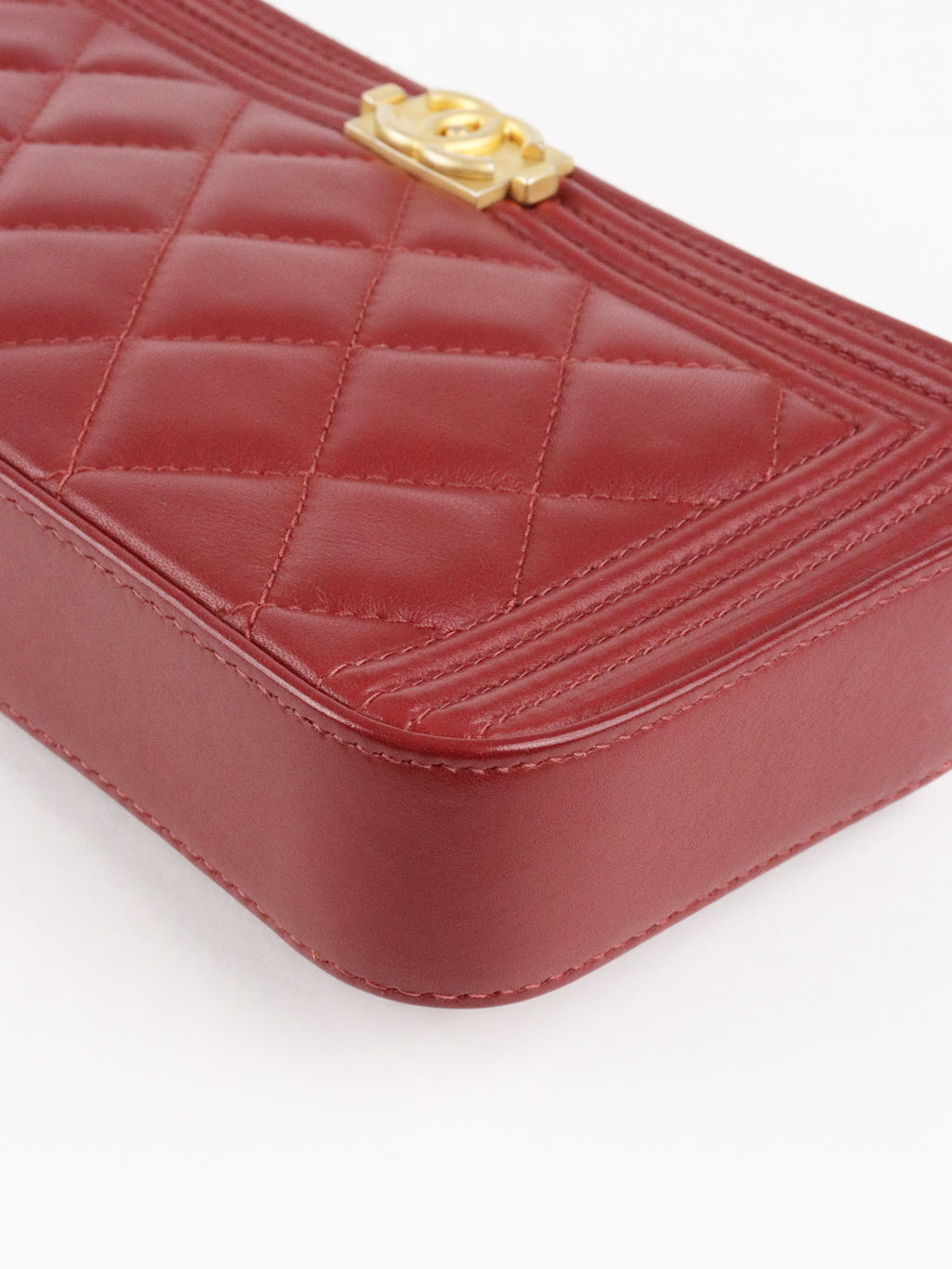 Chanel Burgundy Lambskin Double Zip Wallet on Chain