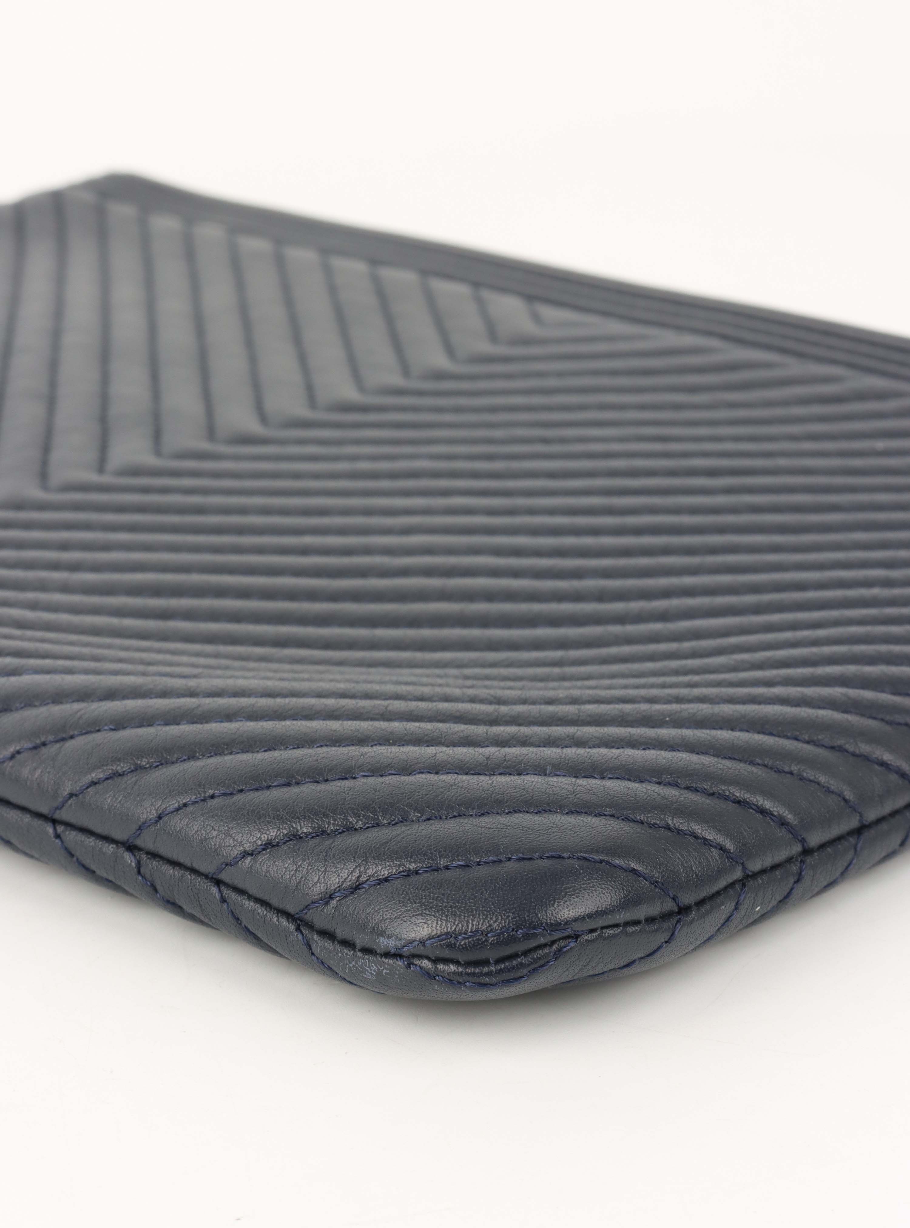 Chanel Navy Lambskin Medium Boy Chevron Pouch SHW.