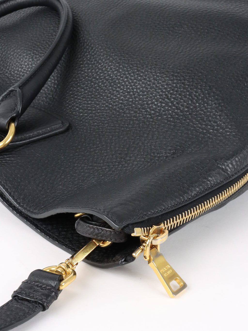 Prada Black Vitello Daino Leather Tote Bag.
