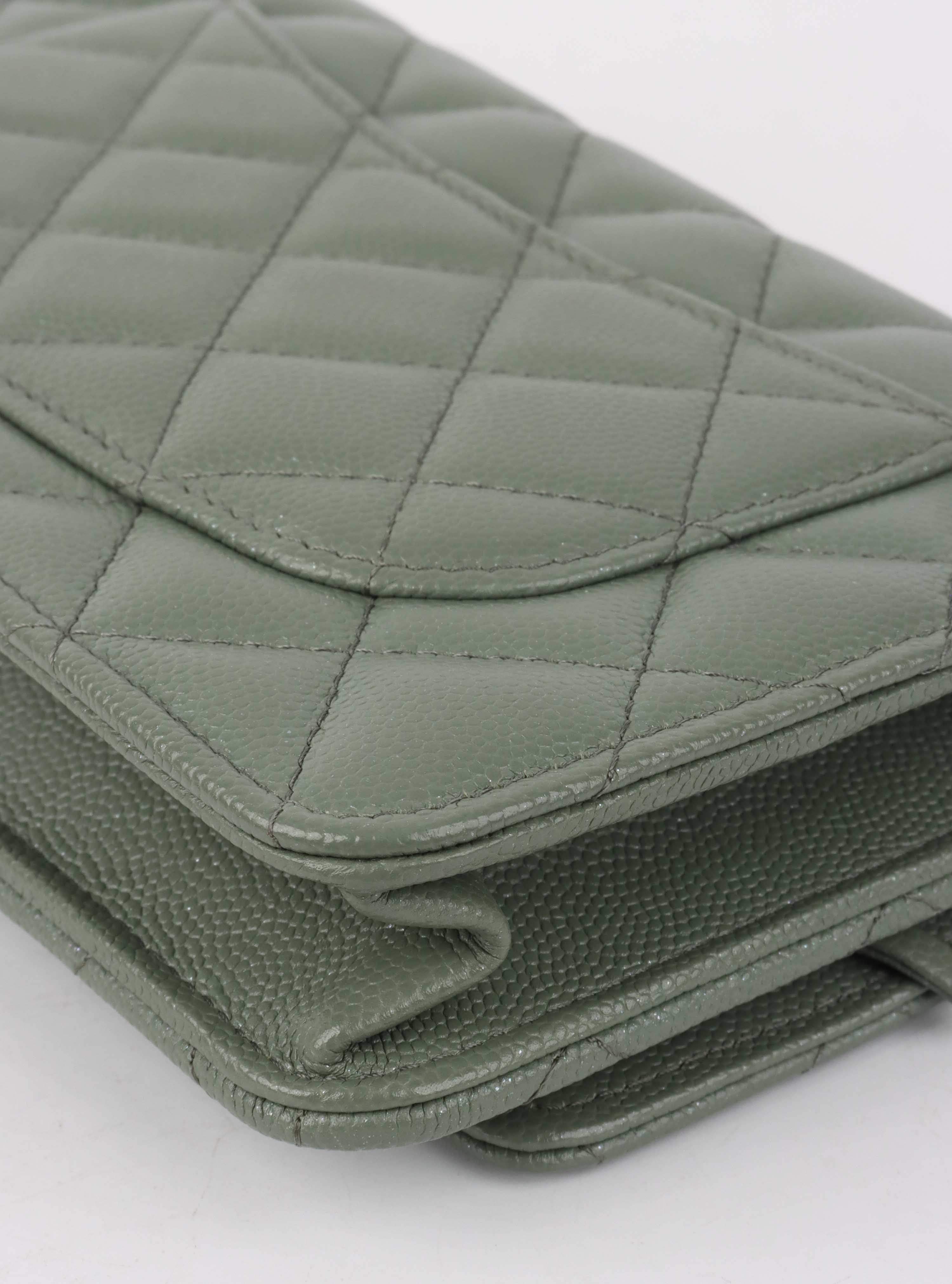 Chanel Green Iridescent Caviar Wallet on Chain.