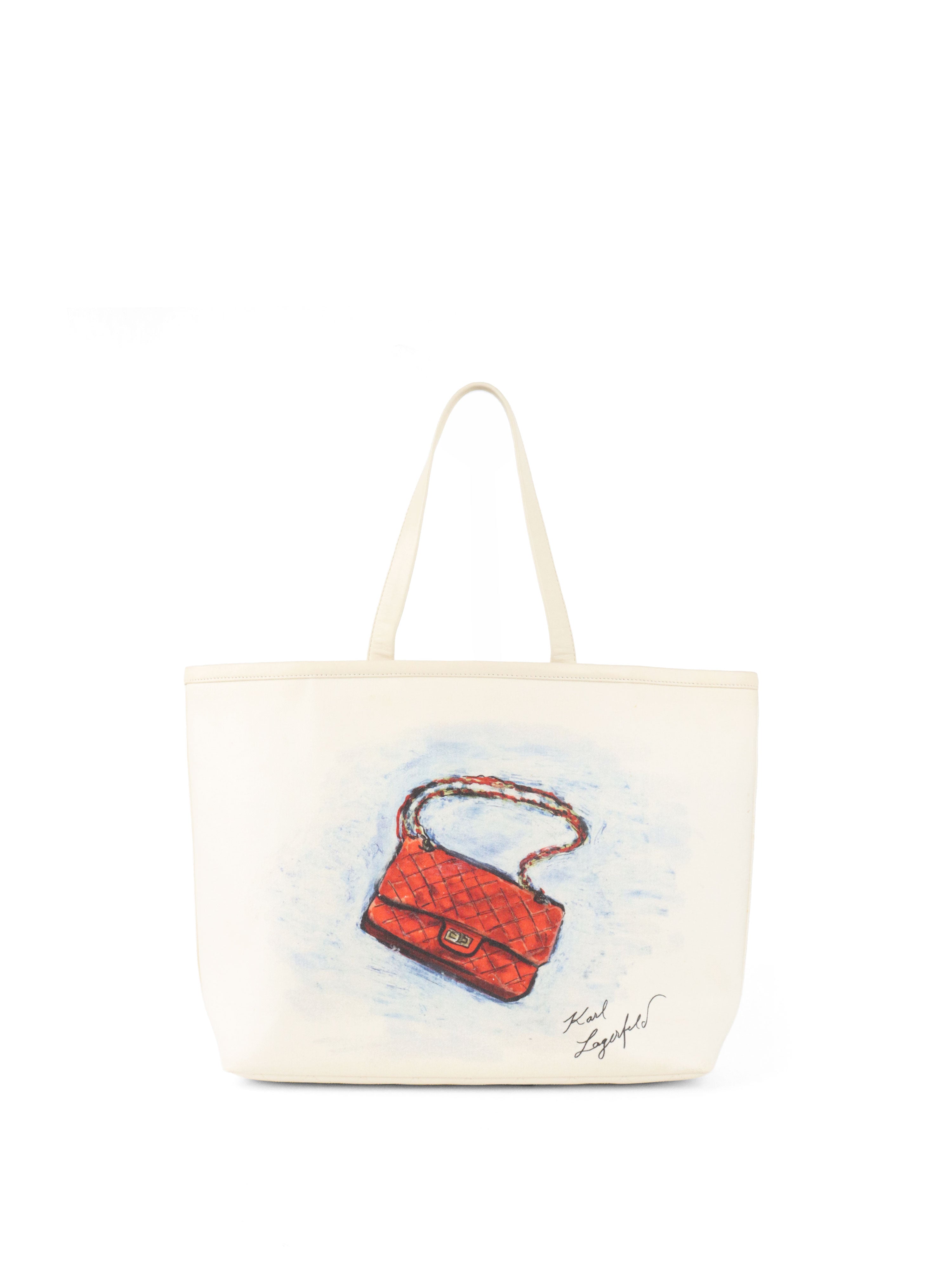 Chanel Limited Edition White Canvas Karl Lagerfeld Mobile Art Tote