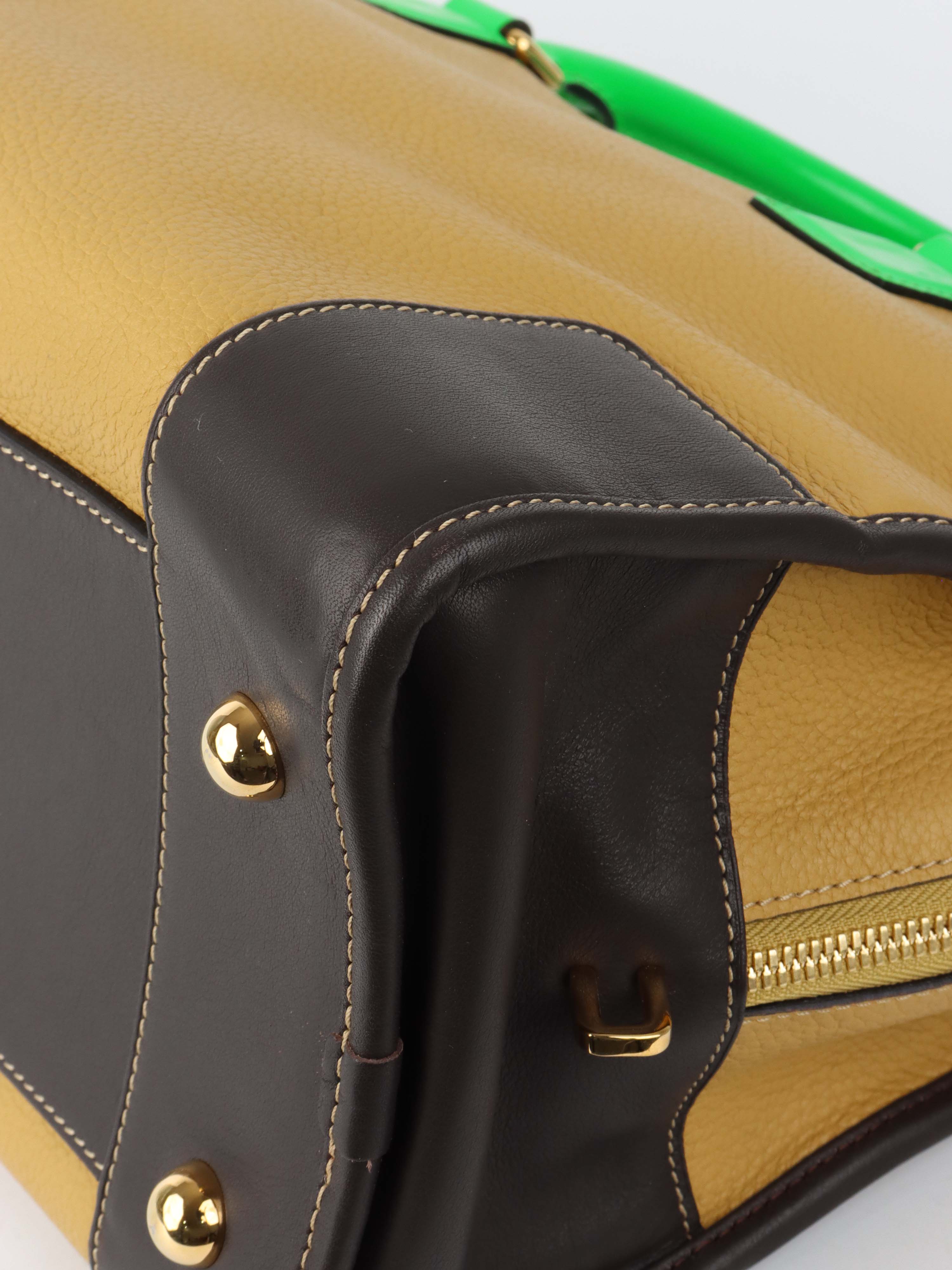 Loewe Amazona 36 Brown/beige with Green Top Handle.