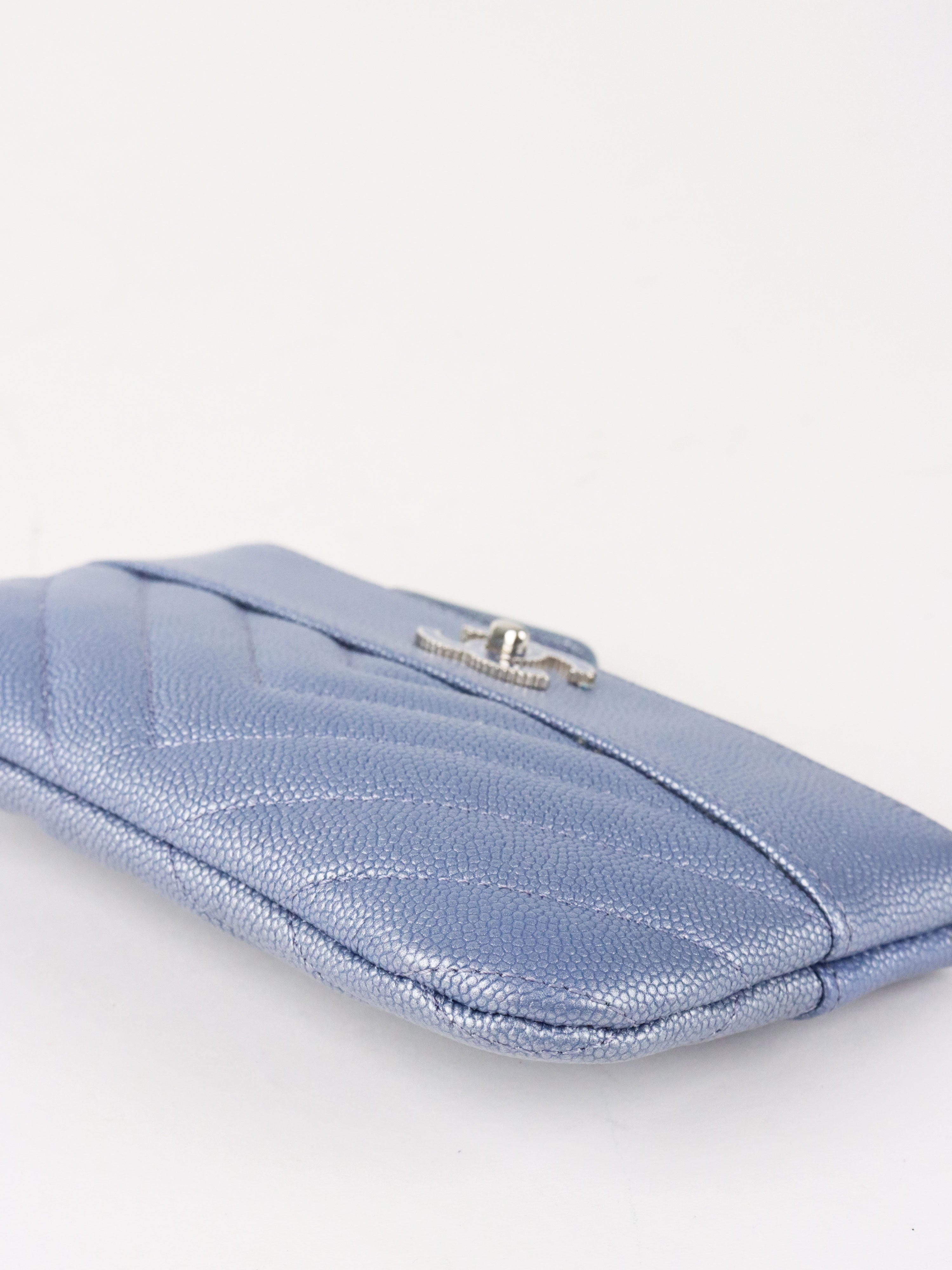 Chanel 19P Iridescent Blue Chevron Pouch