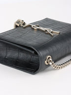 Saint Laurent Black Small Croc Embossed Kate Tassel SHW