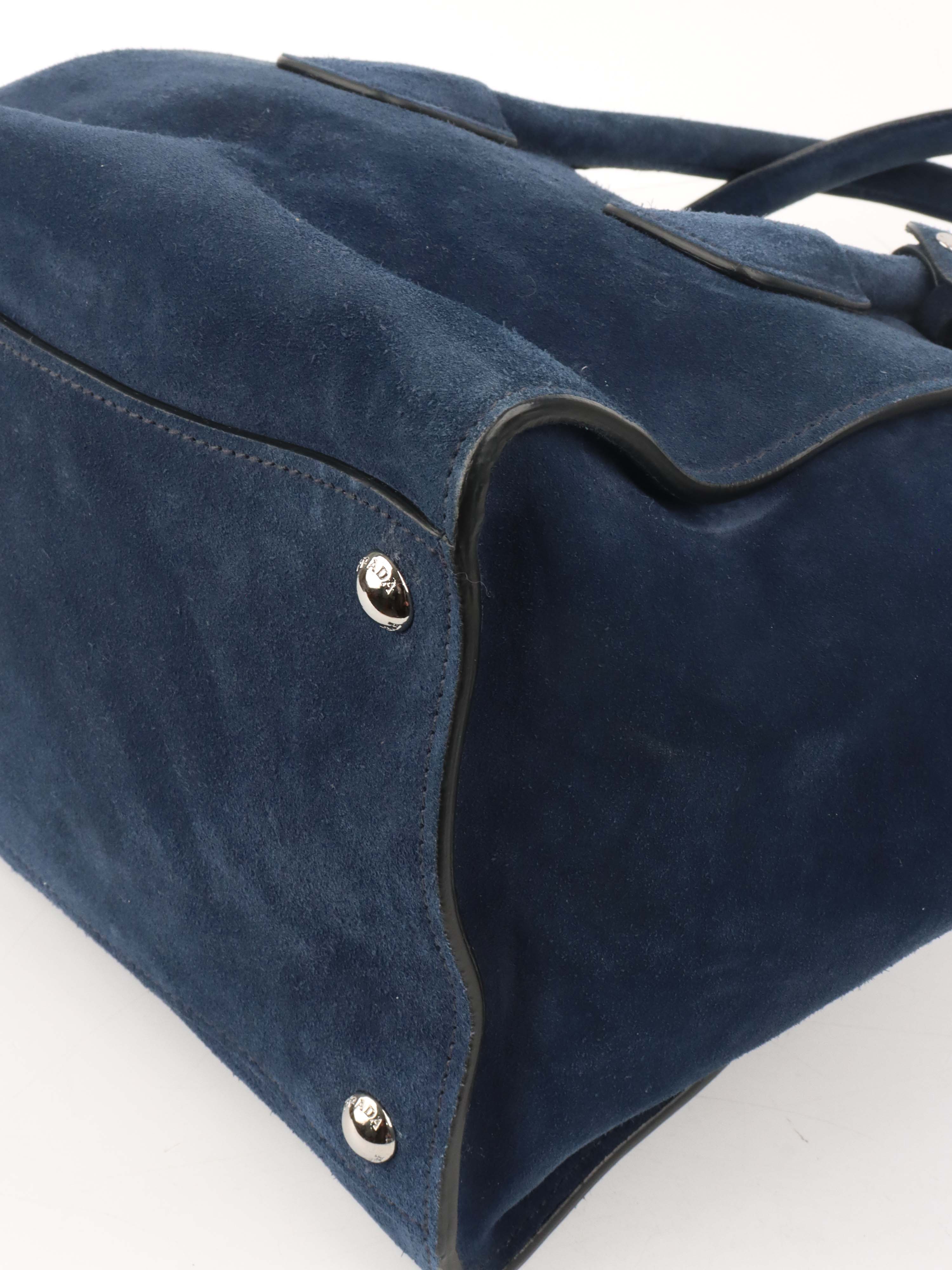 Prada Royal Blue Suede Double Zipped Shoulder Bag