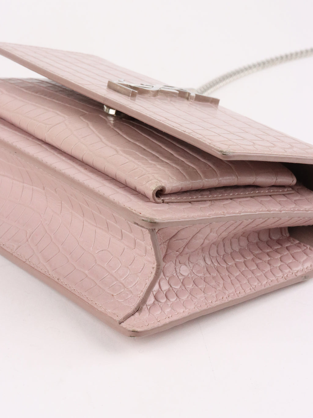 Saint Laurent Mini Pink Sunset Crocodile Embossed Leather Bag