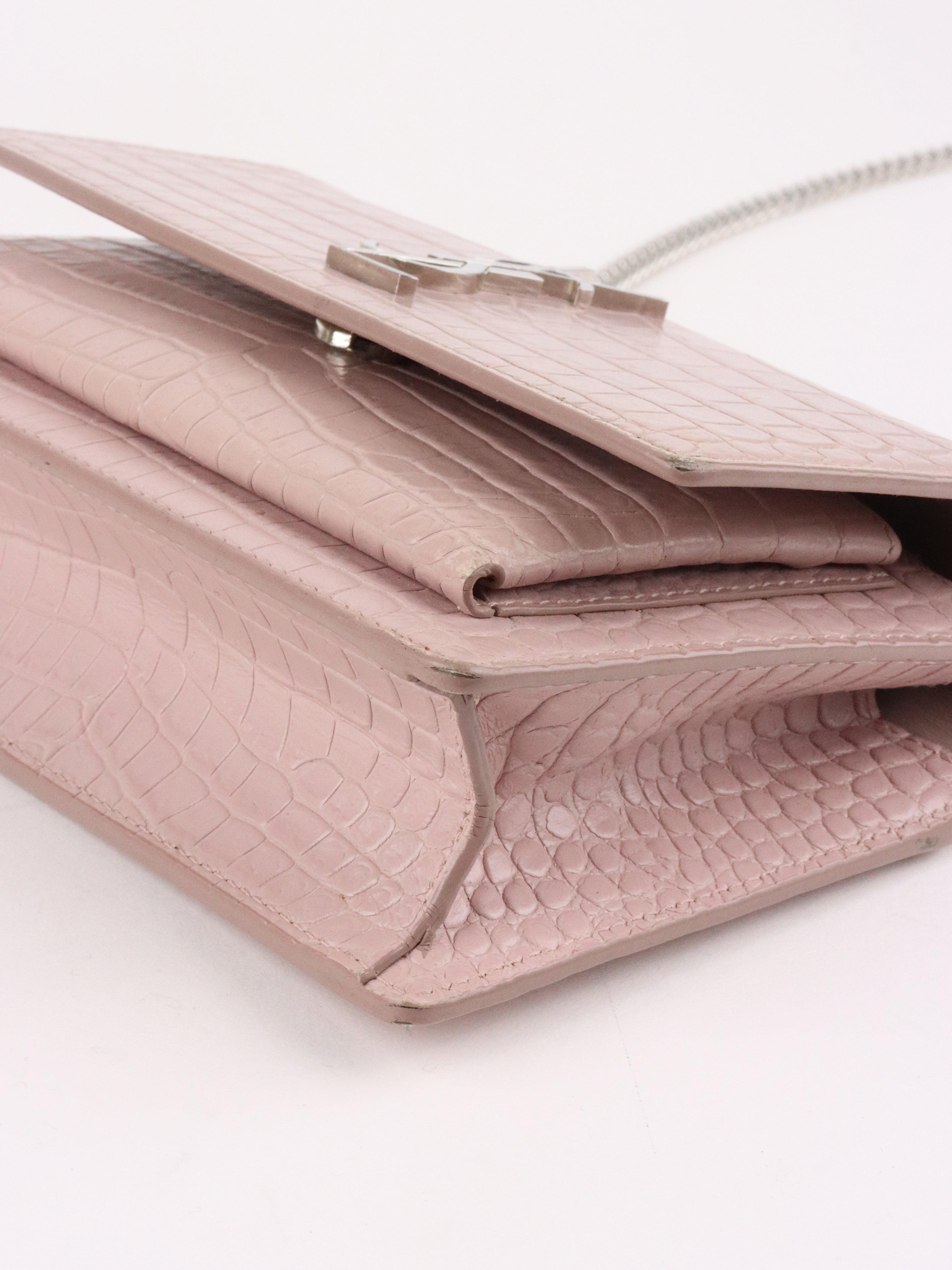 Saint Laurent Mini Pink Sunset Crocodile Embossed Leather Bag