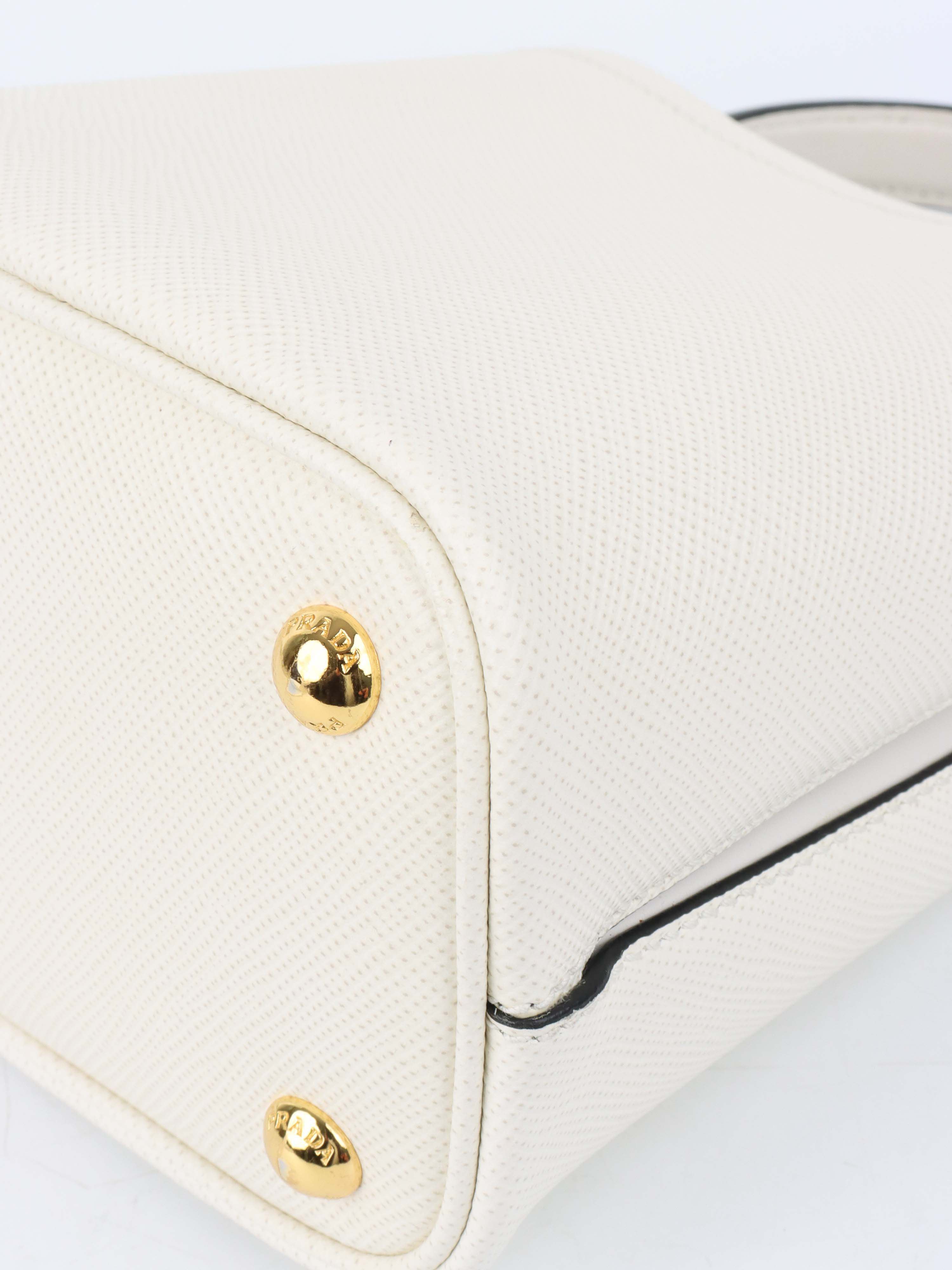 Prada Small Saffiano White Panier Bag.