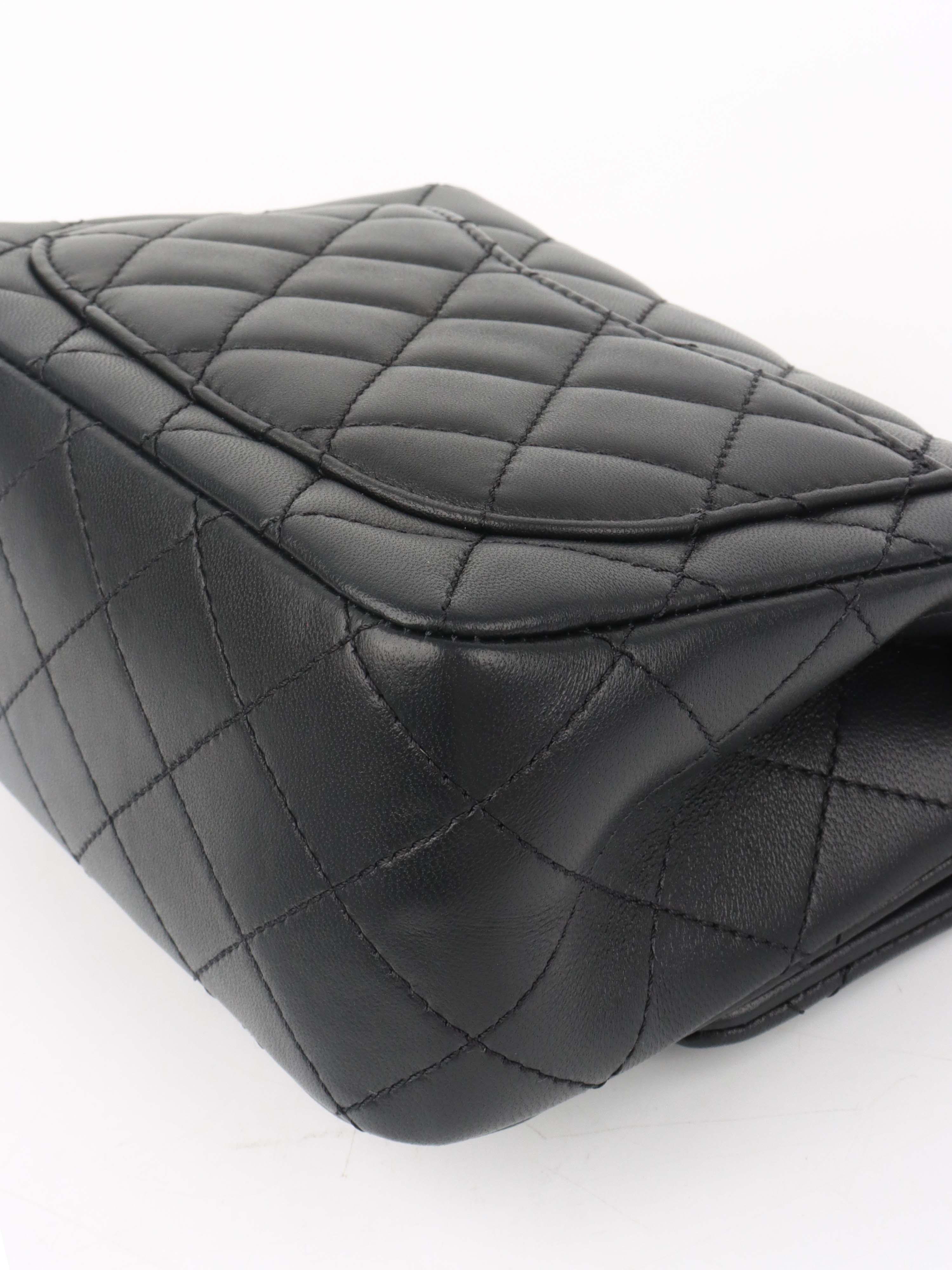 Chanel Black Lambskin Square Classic Flap with Pearl Crush