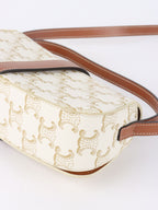 Celine White/Tan Triomphe Tabou Clutch with Strap