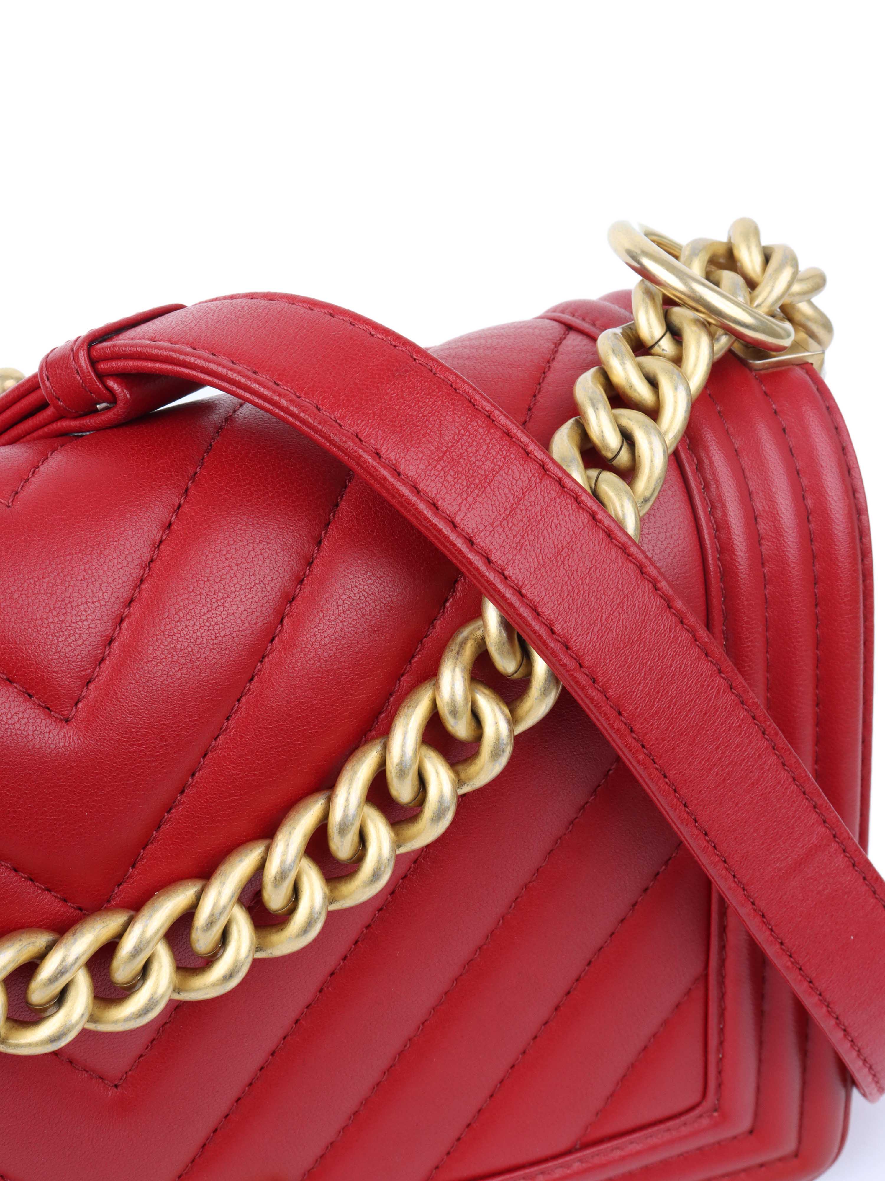 Chanel Medium Red Chevron Boy Bag in Lambskin GHW