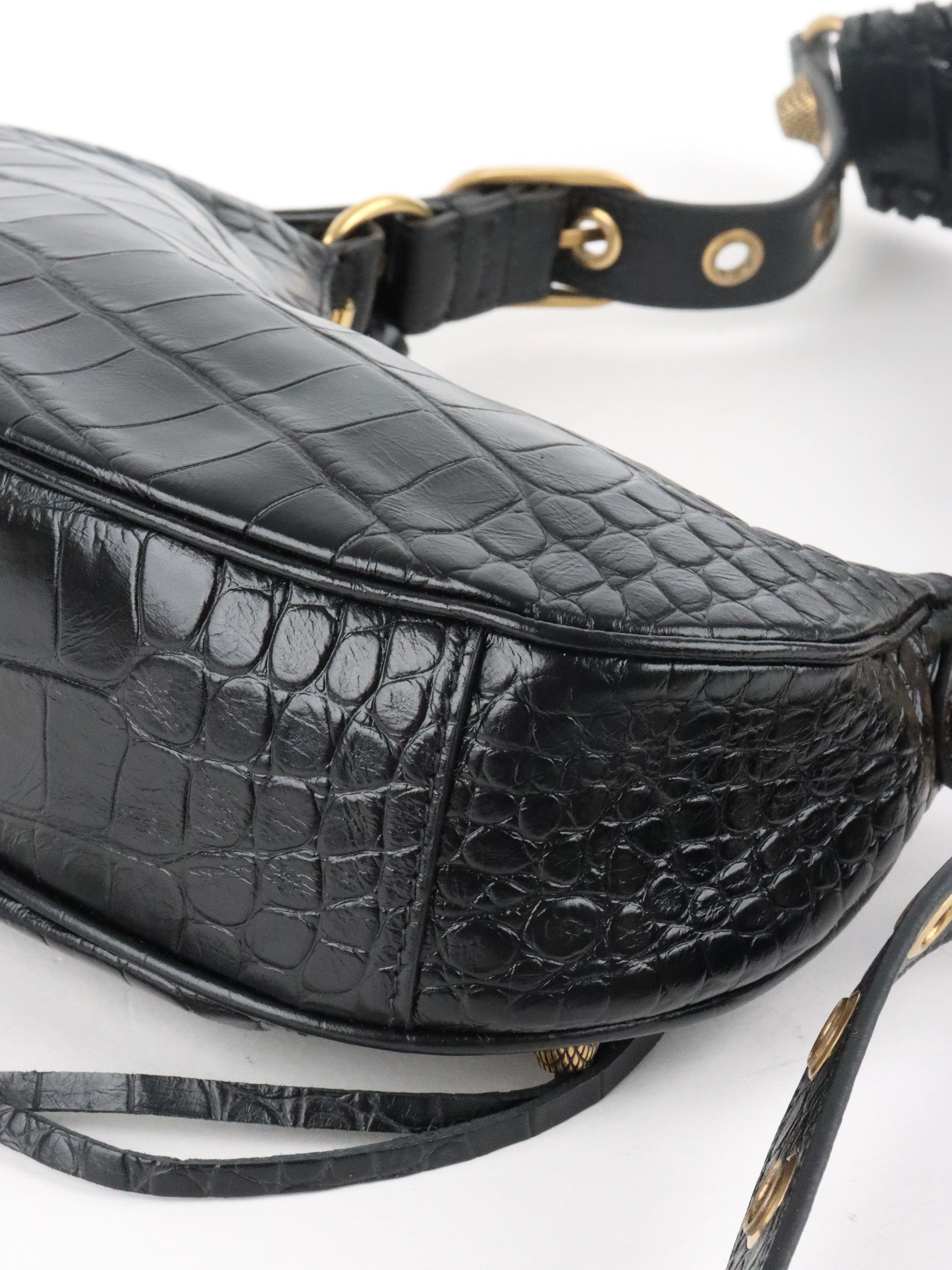 Balenciaga Black Crocodile Embossed Le Cagole XS Shoulder Bag