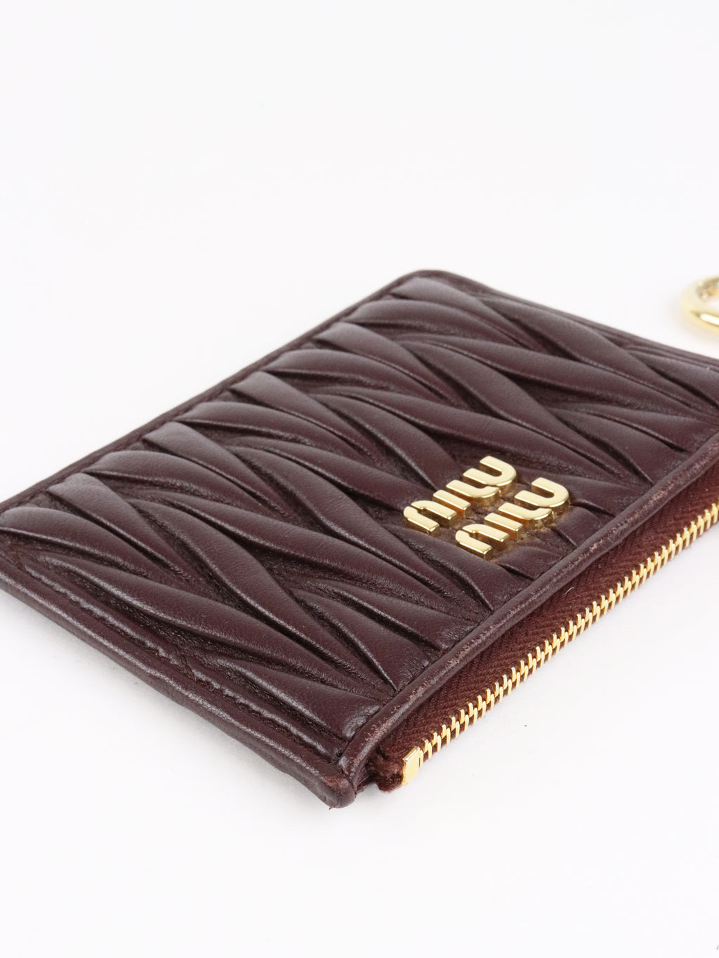 Miu Miu Dark Brown Matelassé Leather Zip Card Holder
