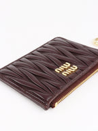 Miu Miu Dark Brown Matelassé Leather Zip Card Holder