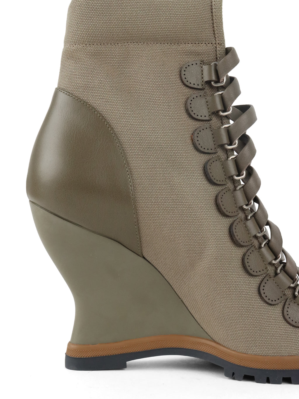 Chloe Khaki Grey Lace Up Wedge Boots