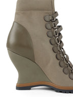 Chloe Khaki Grey Lace Up Wedge Boots