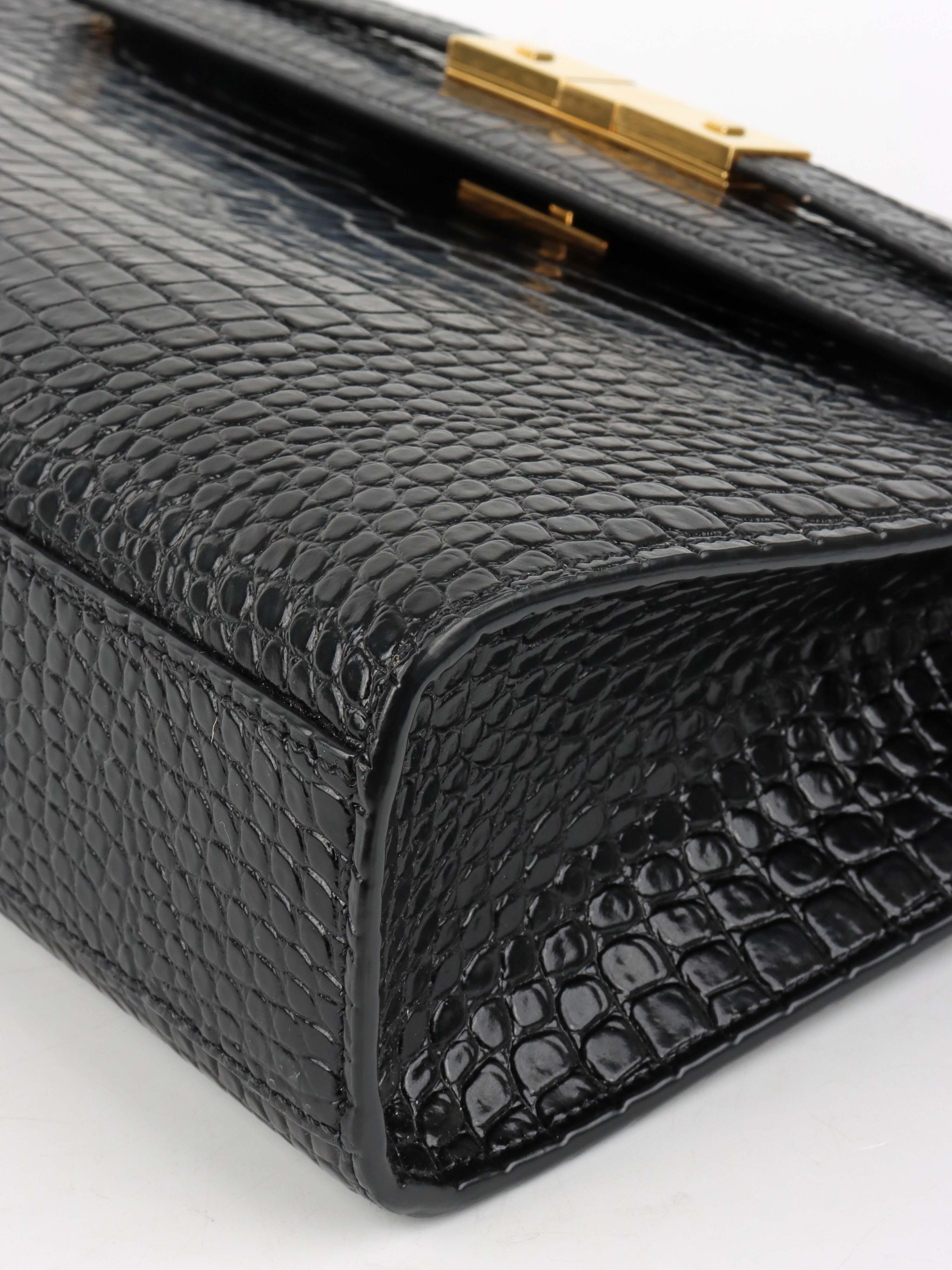 Saint Laurent Medium Manhattan Shiny Crocodile Shoulder Bag.