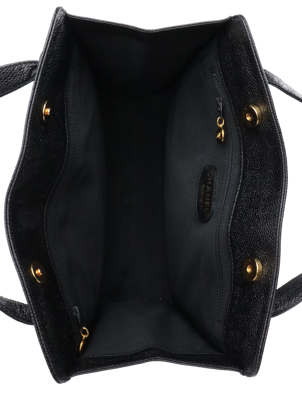 Chanel Vintage Stitched Logo Black Caviar Tote