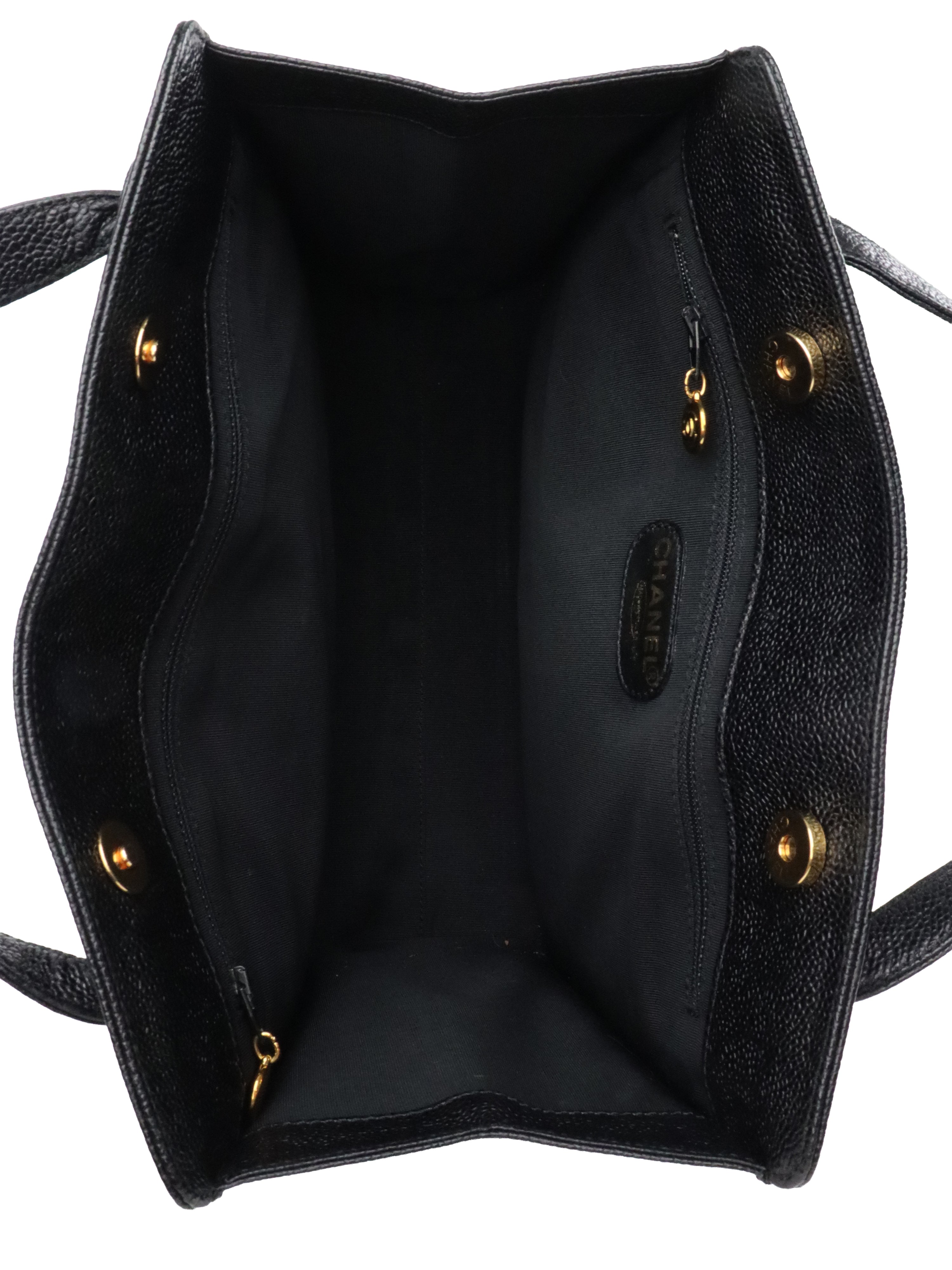 Chanel Vintage Stitched Logo Black Caviar Tote