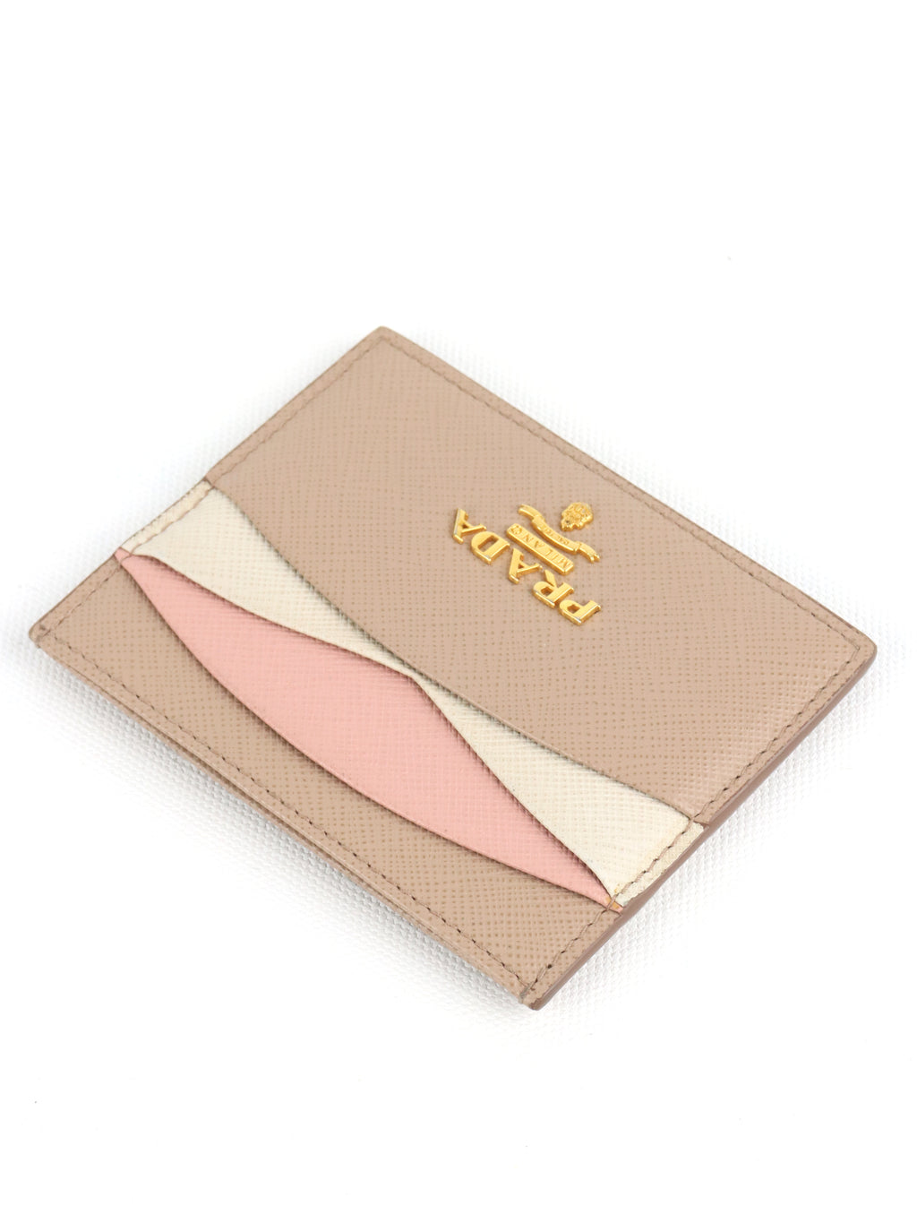 Prada Saffiano Leather Beige/ Pink Card Holder
