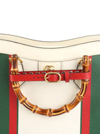 Gucci White Diana NM Stripe Bamboo Handle Bag