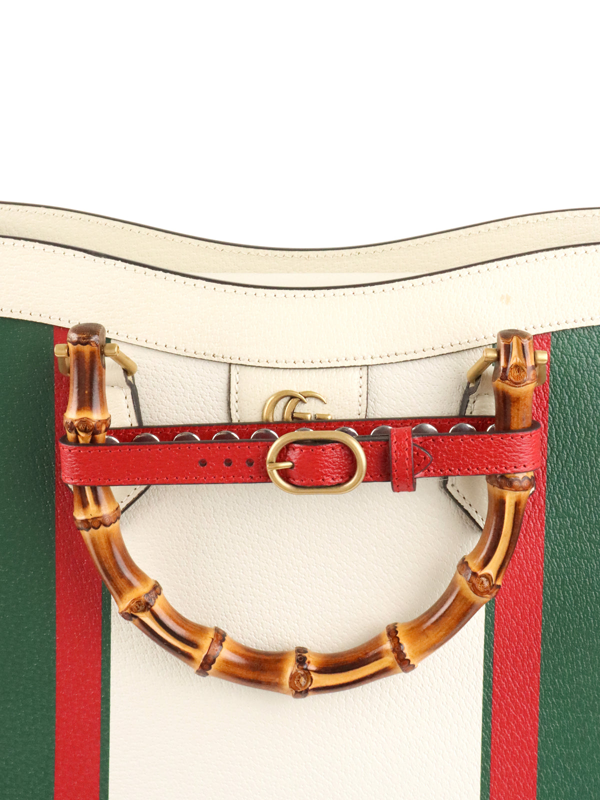 Gucci White Diana NM Stripe Bamboo Handle Bag