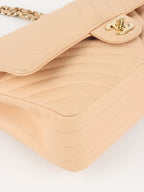 Chanel Beige Claire Chevron Caviar Classic Flap