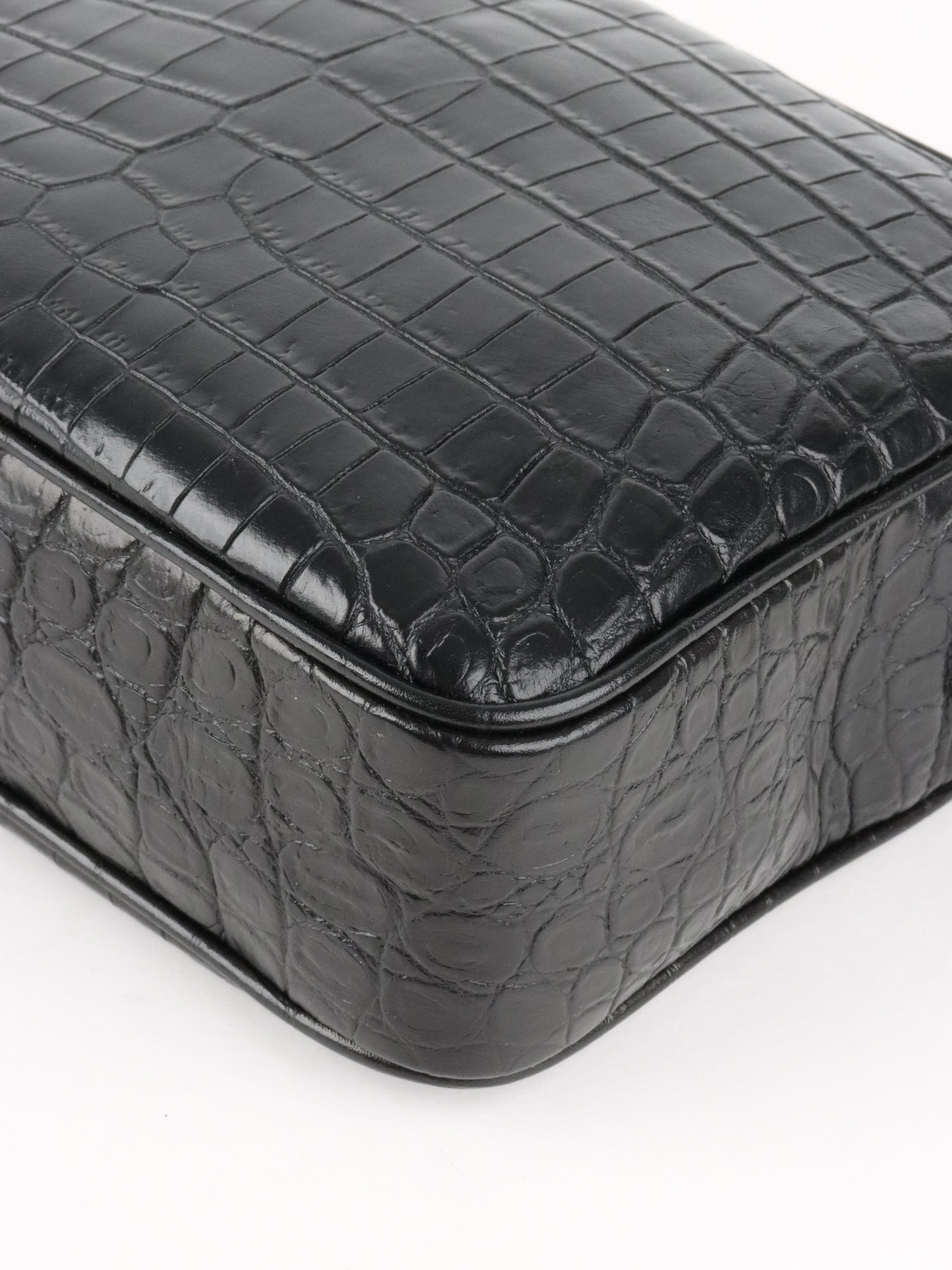 Saint Laurent Black Croc Embossed Camera Lou Bag