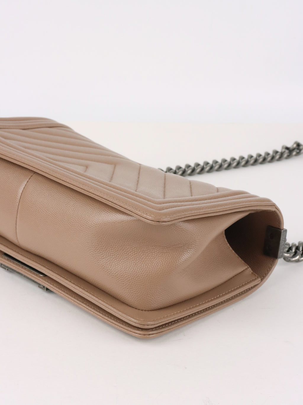 Chanel Dark Beige Chevron Old Medium Caviar Boy Bag