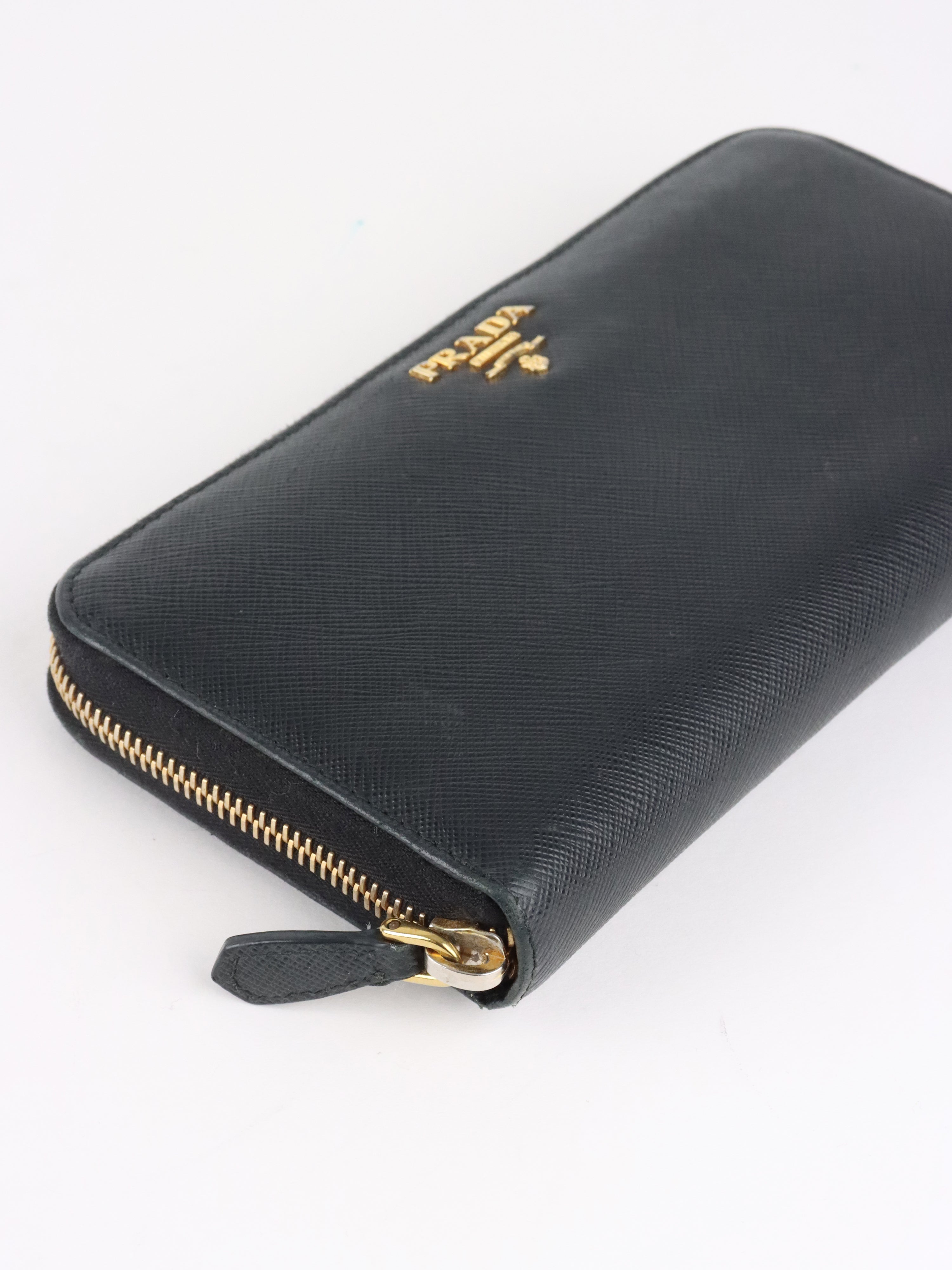 Prada Black Large Saffiano Zip Wallet