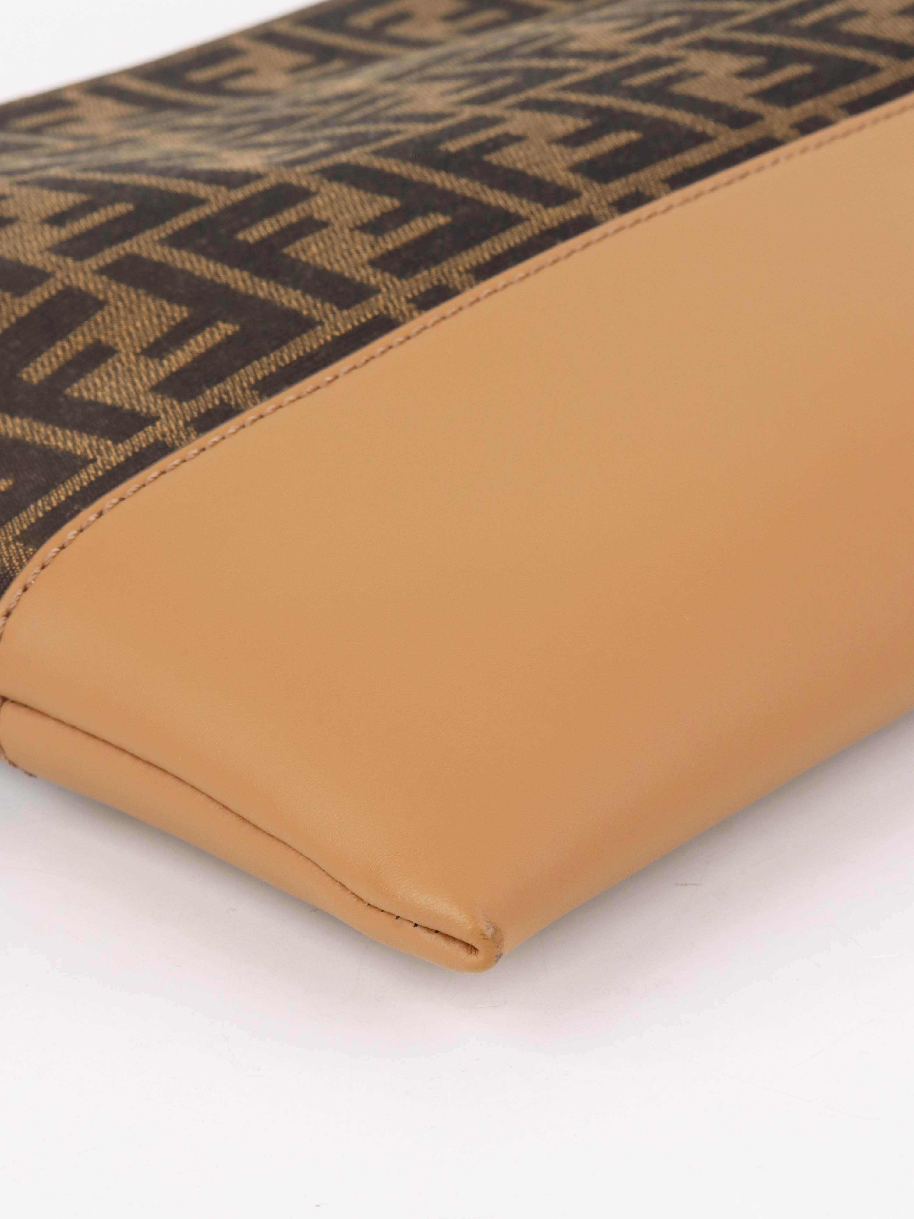 Fendi Brown Logo Fabric Shoulder Bag.