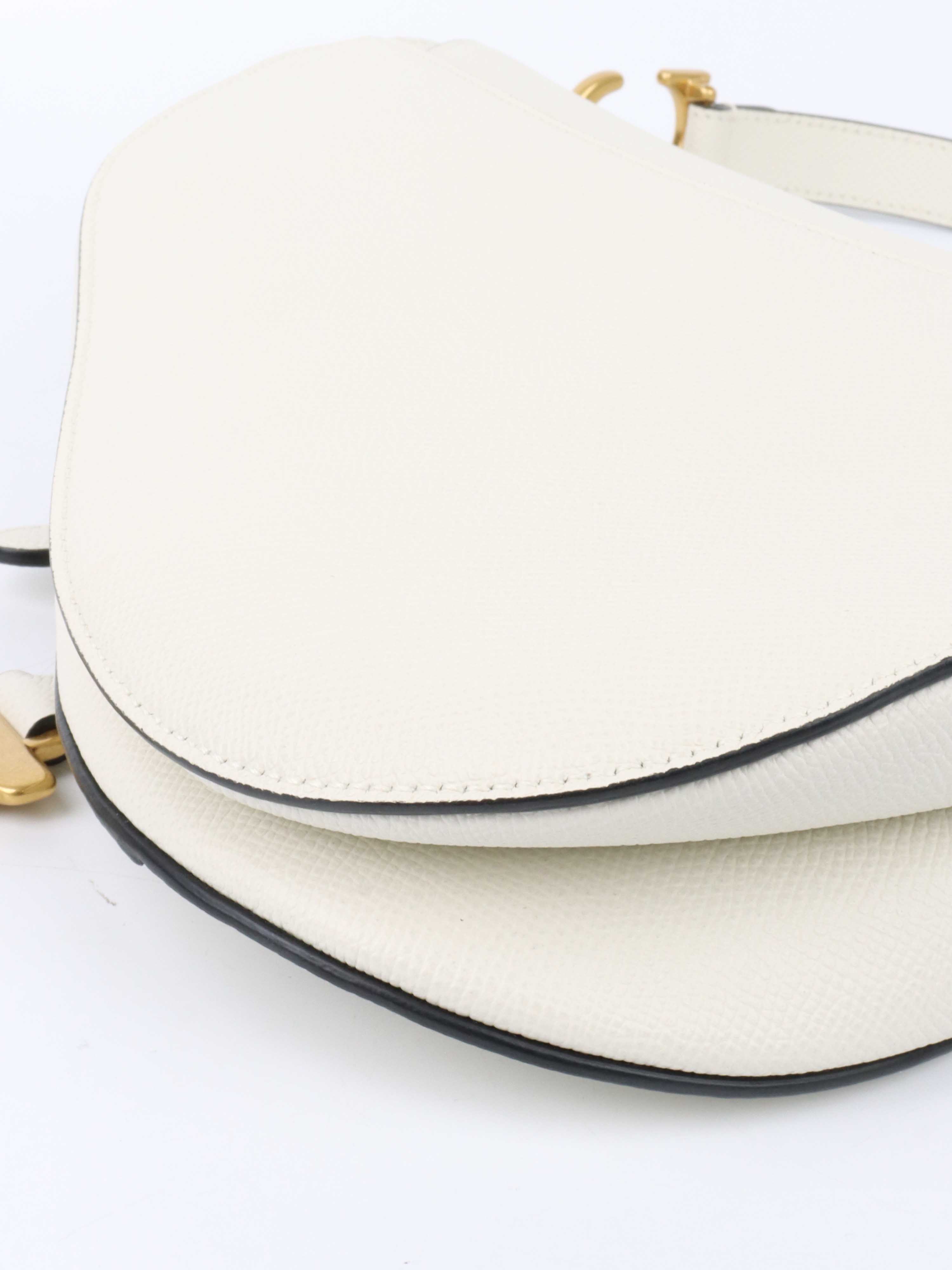 Dior White Saddle Bag with Strap.