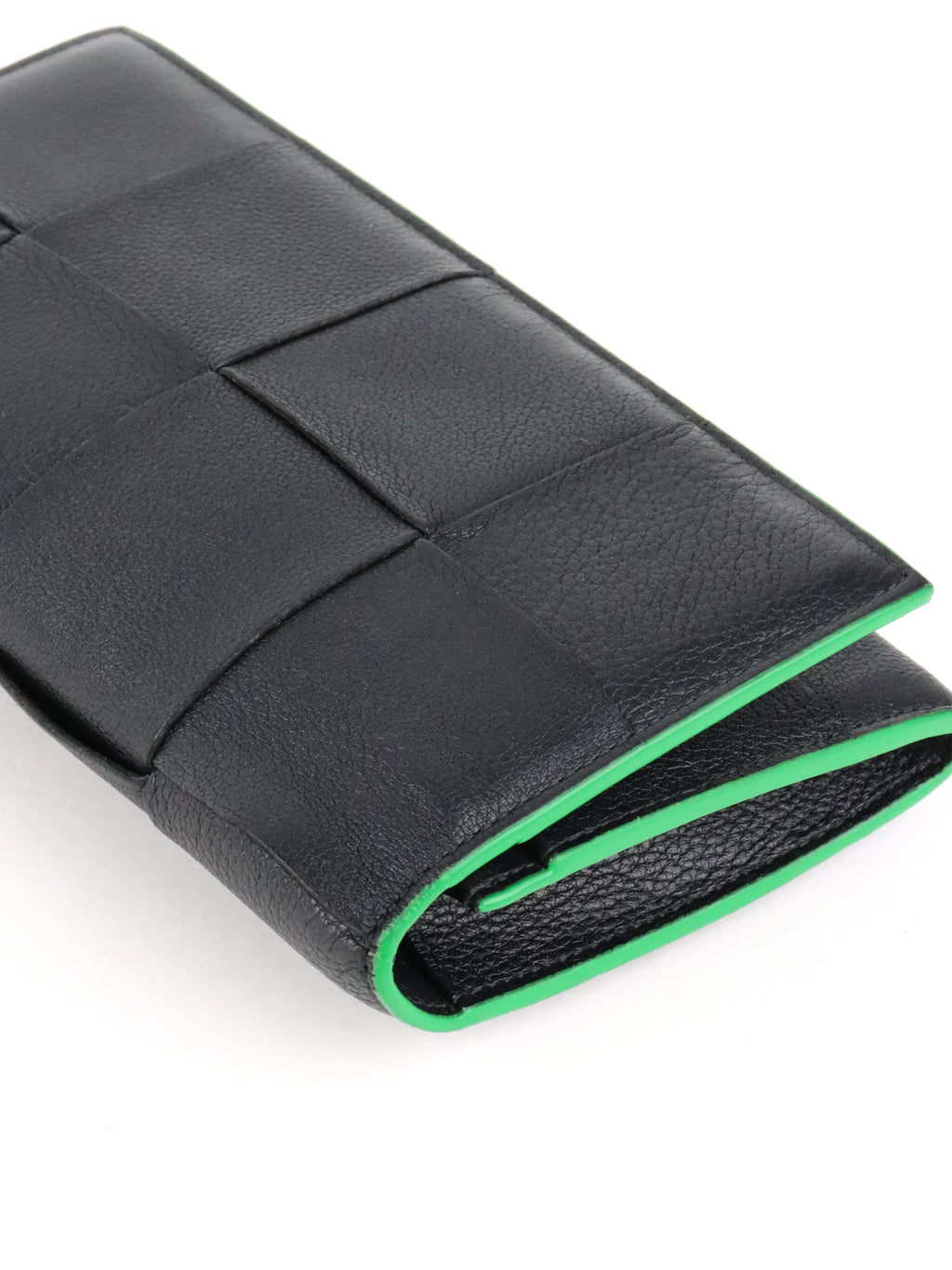 Bottega Veneta Black & Green Long Flap Cassette Wallet